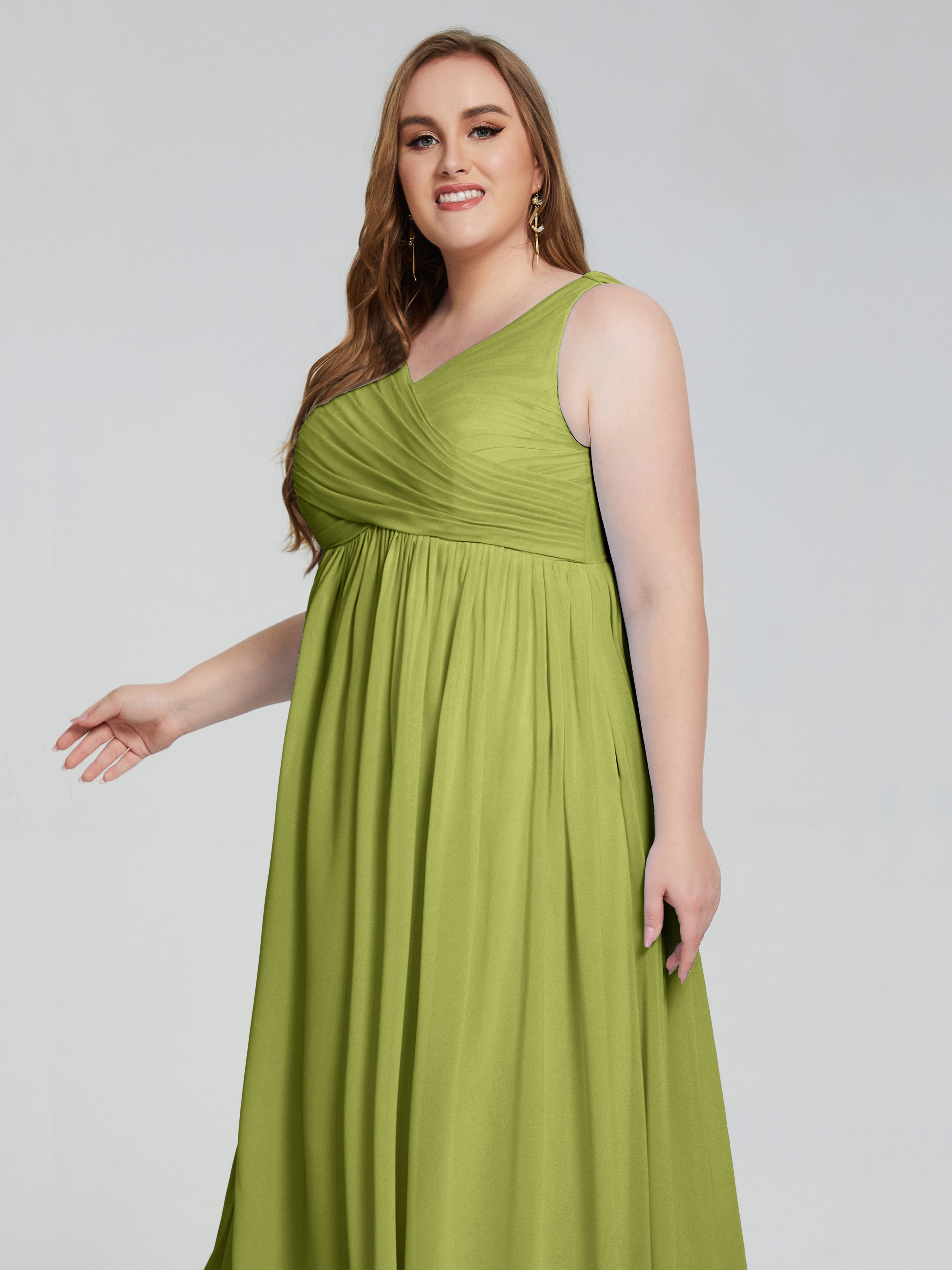 Angelina Sleeveless Plus Size Chiffon Long Bridesmaid Dresses