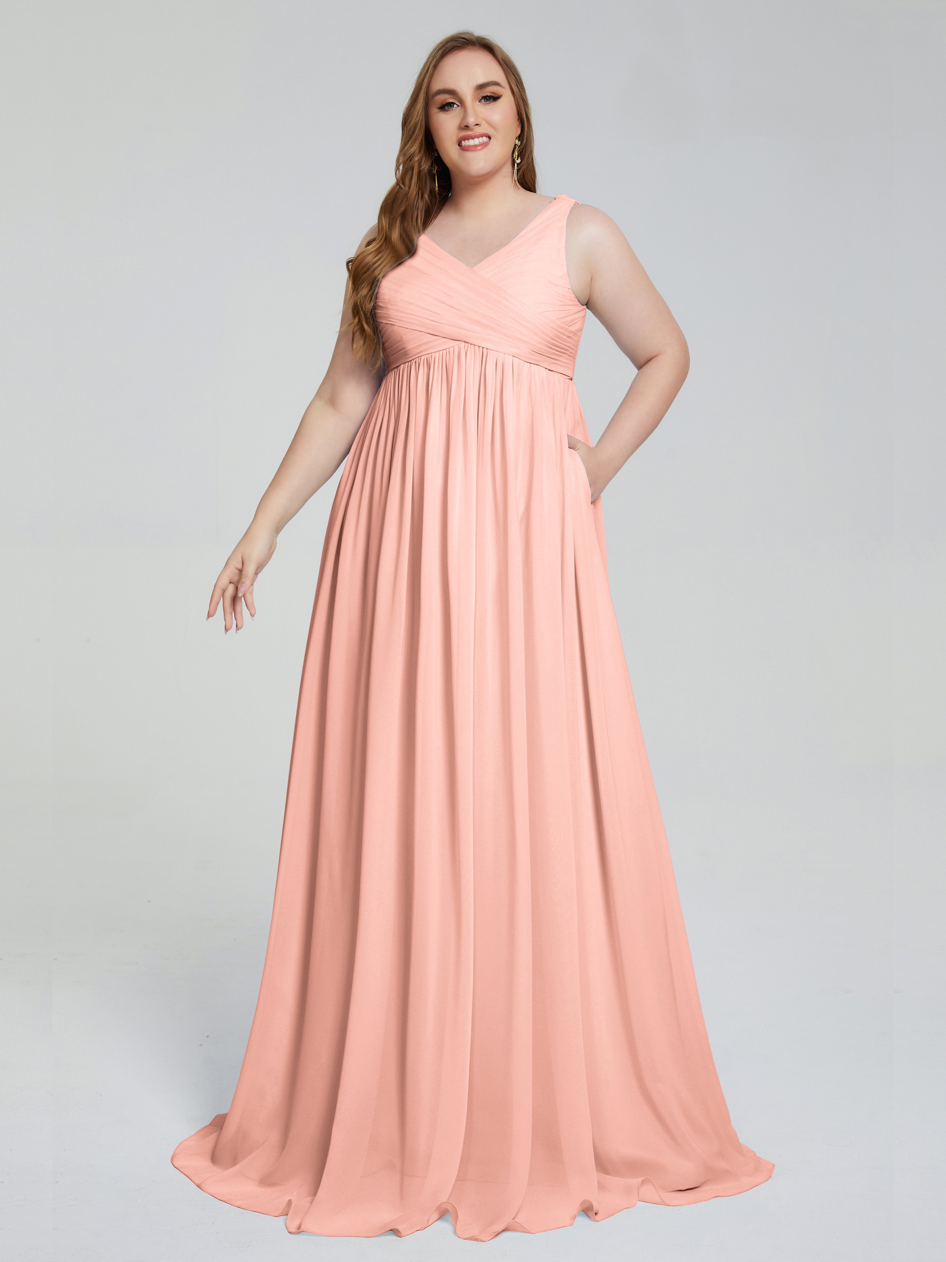 Angelina Sleeveless Plus Size Chiffon Long Bridesmaid Dresses