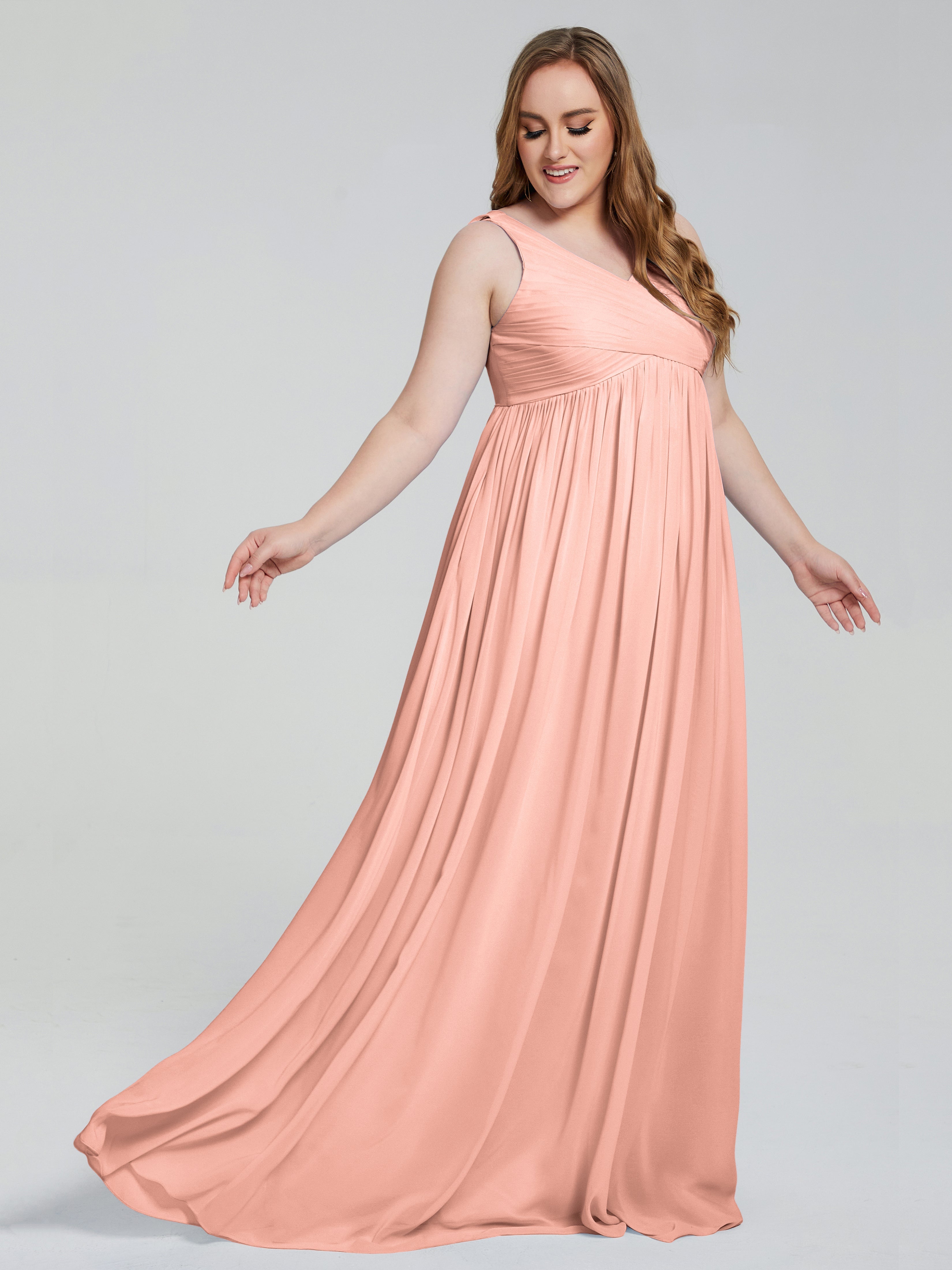 Angelina Sleeveless Plus Size Chiffon Long Bridesmaid Dresses