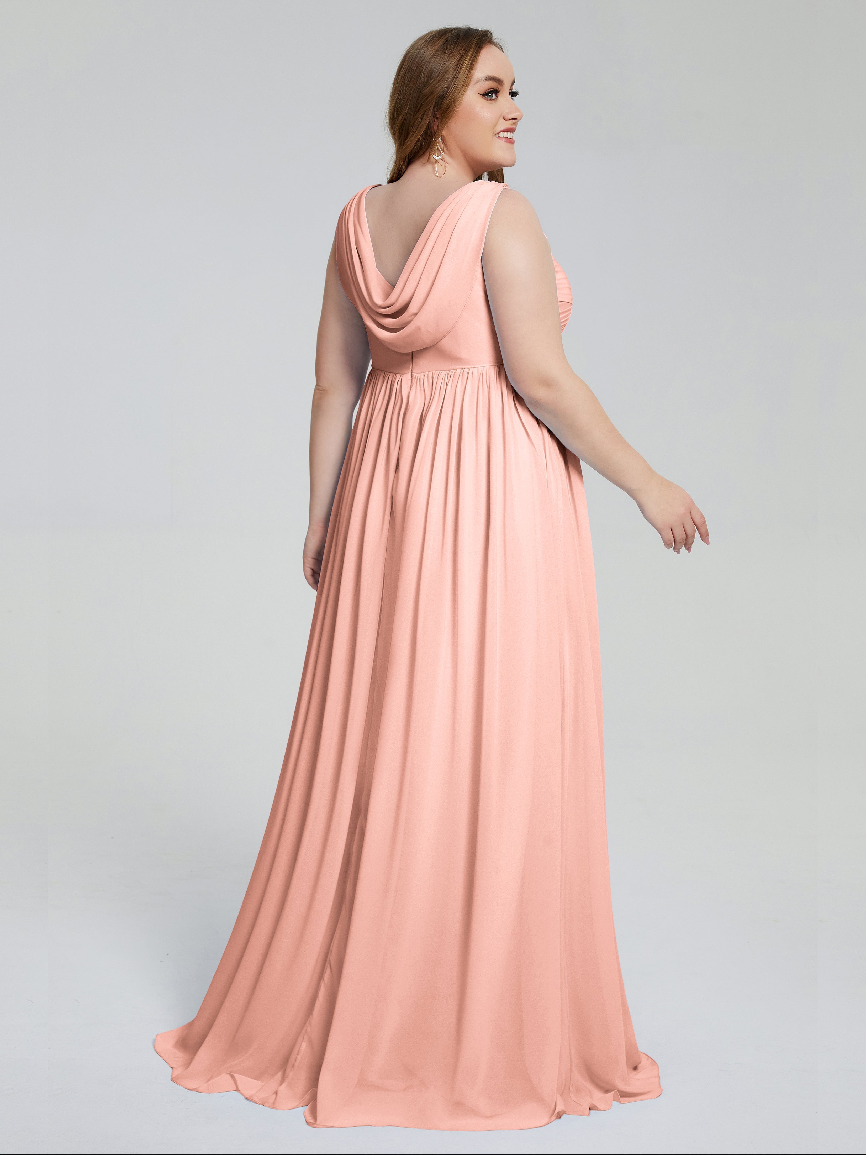 Angelina Sleeveless Plus Size Chiffon Long Bridesmaid Dresses