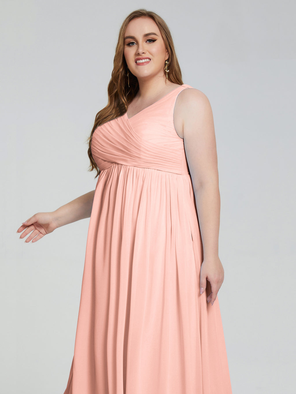 Angelina Sleeveless Plus Size Chiffon Long Bridesmaid Dresses