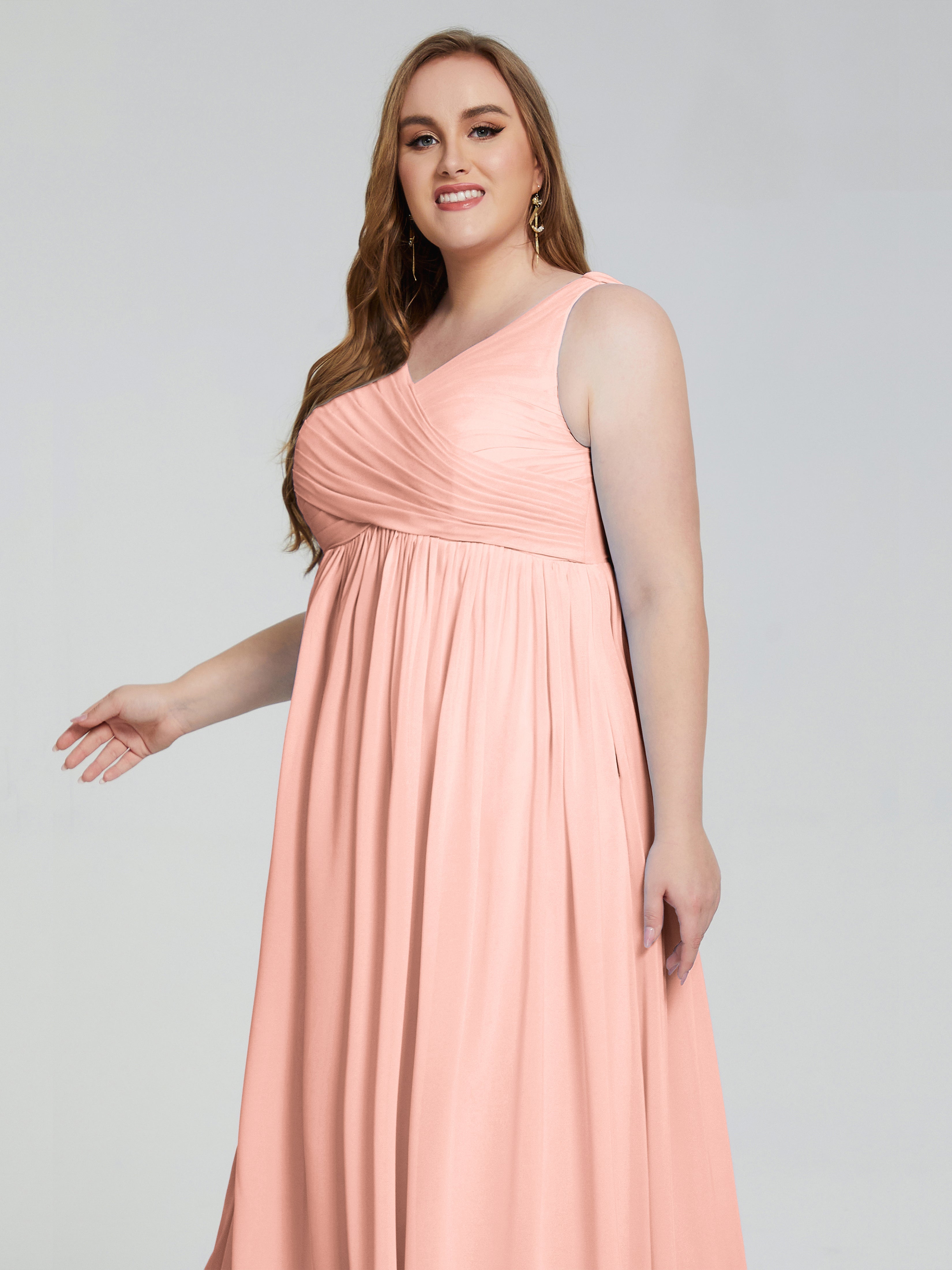 Angelina Sleeveless Plus Size Chiffon Long Bridesmaid Dresses