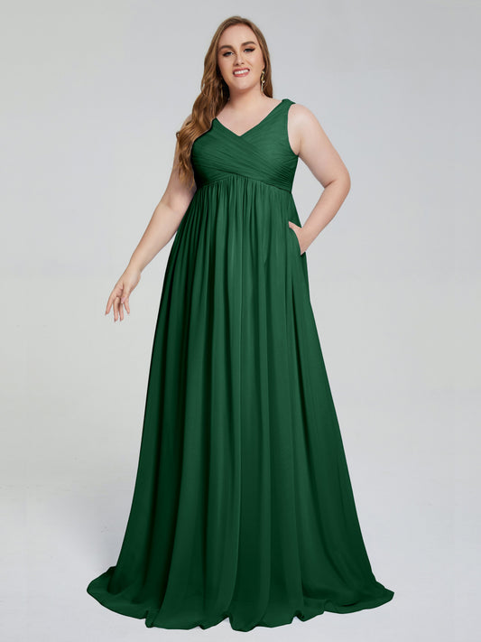 Angelina Sleeveless Plus Size Chiffon Long Bridesmaid Dresses