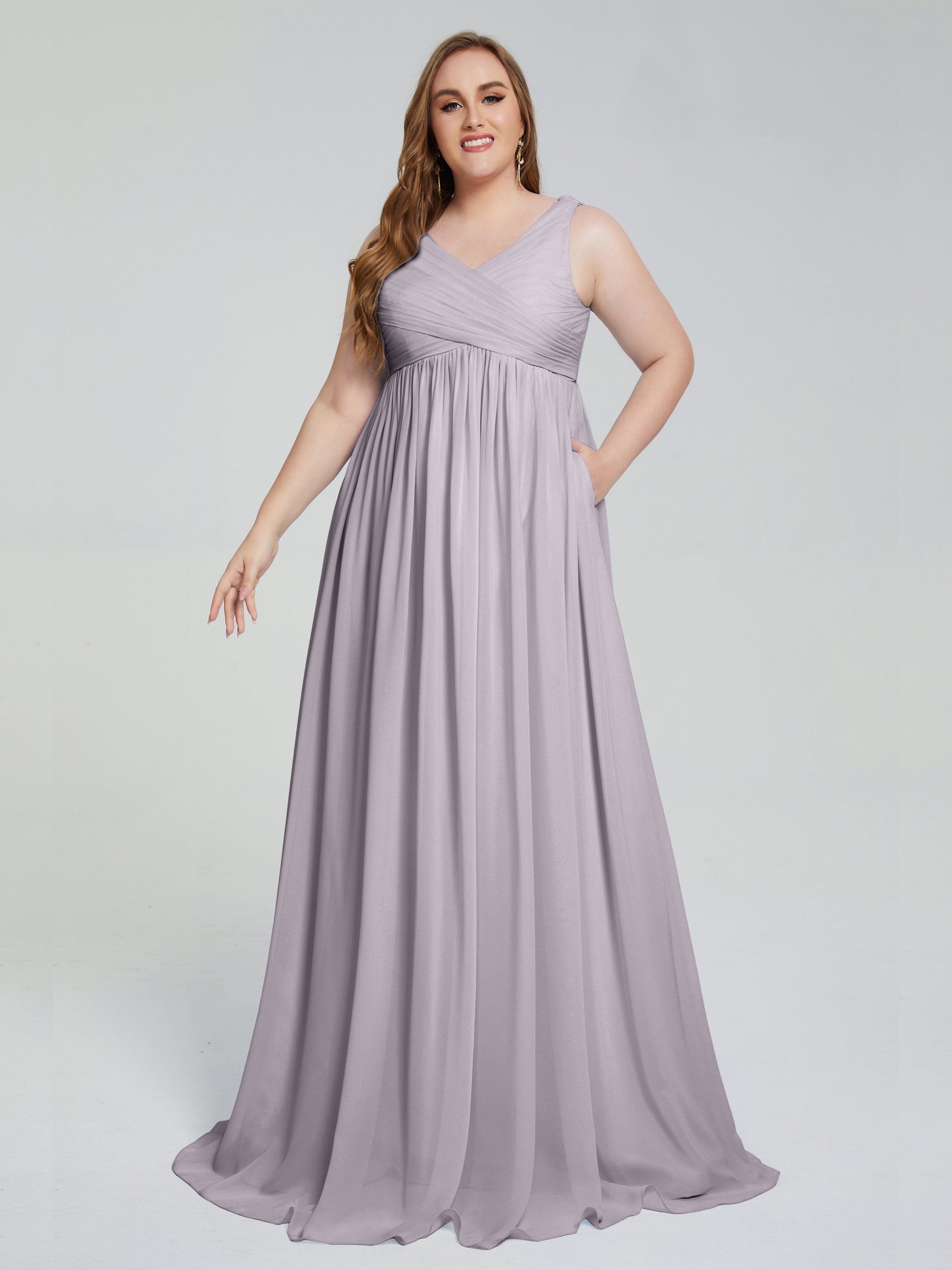 Angelina Sleeveless Plus Size Chiffon Long Bridesmaid Dresses