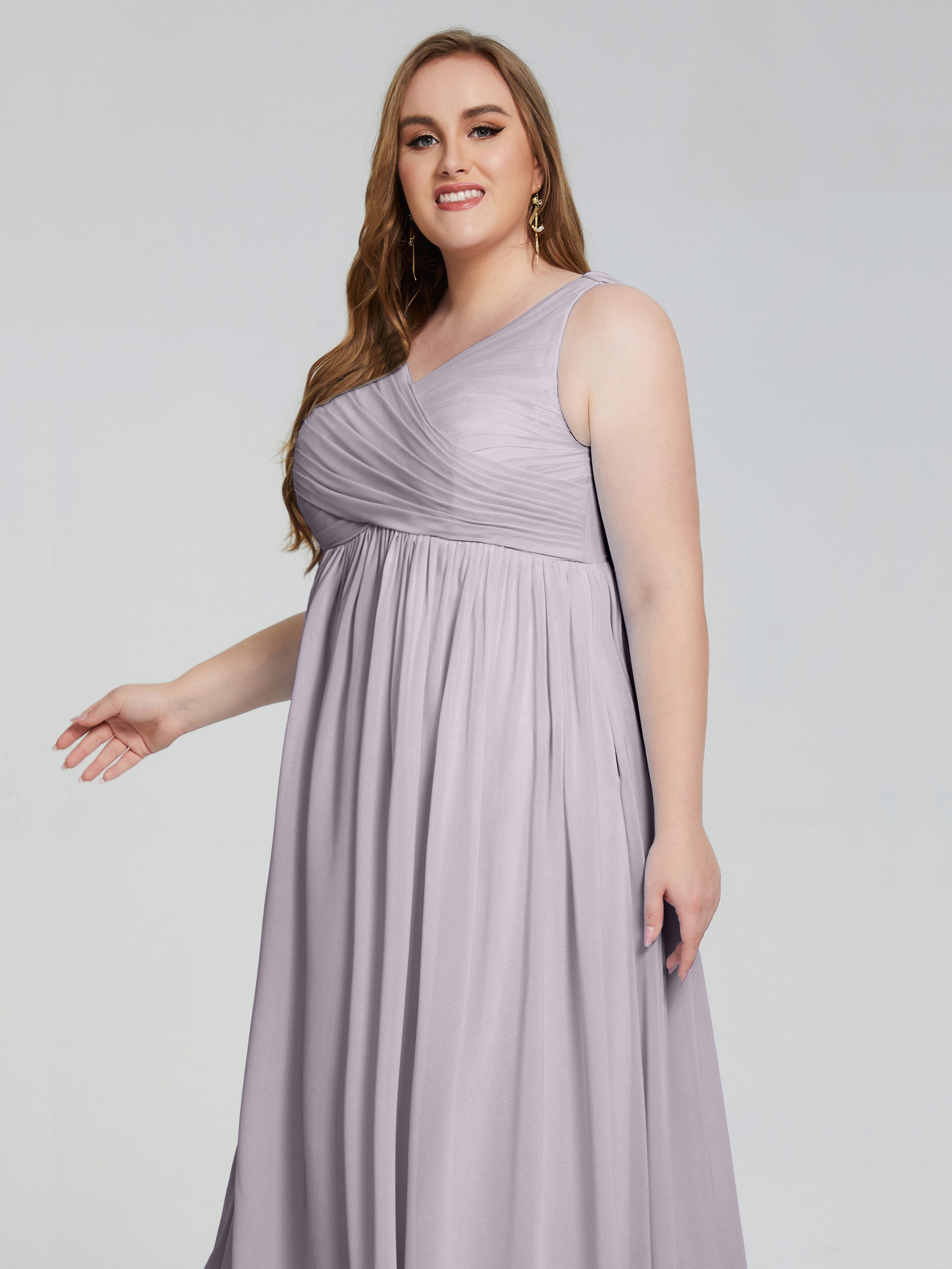 Angelina Sleeveless Plus Size Chiffon Long Bridesmaid Dresses