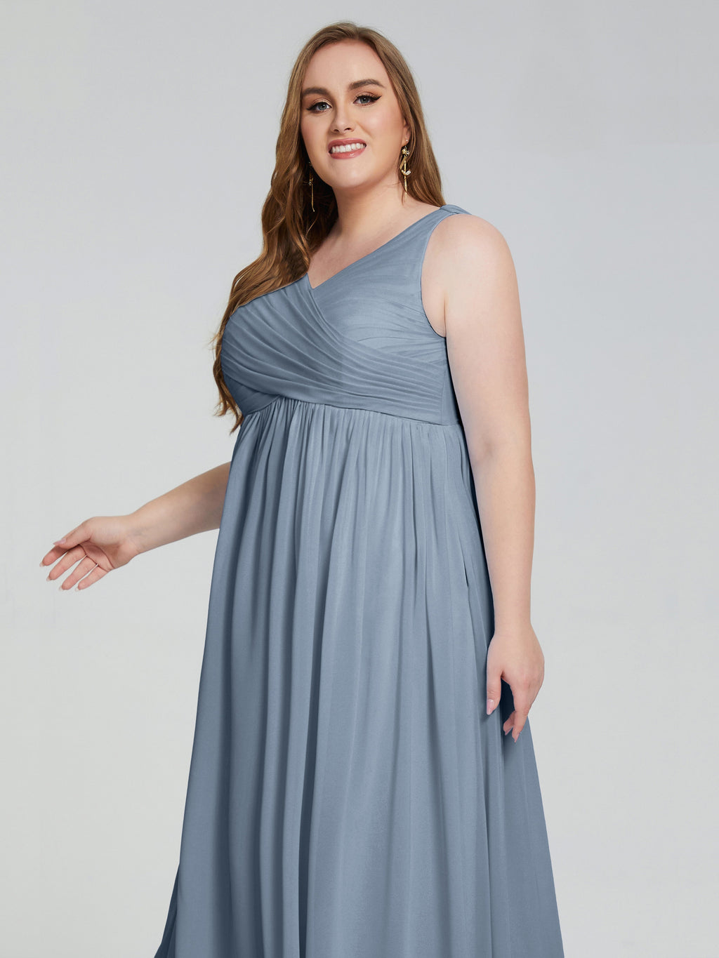 Angelina Sleeveless Plus Size Chiffon Long Bridesmaid Dresses
