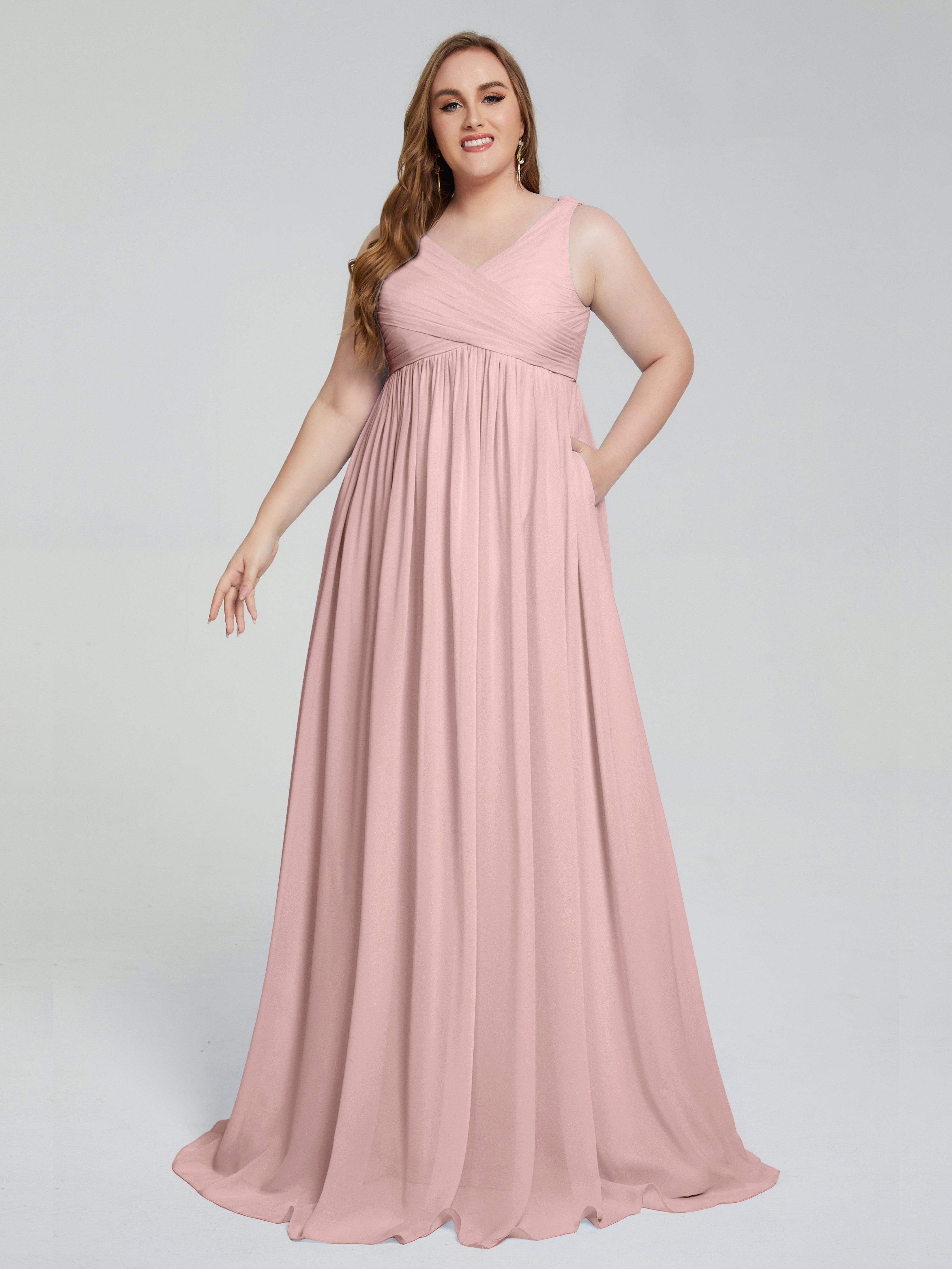 Angelina Sleeveless Plus Size Chiffon Long Bridesmaid Dresses