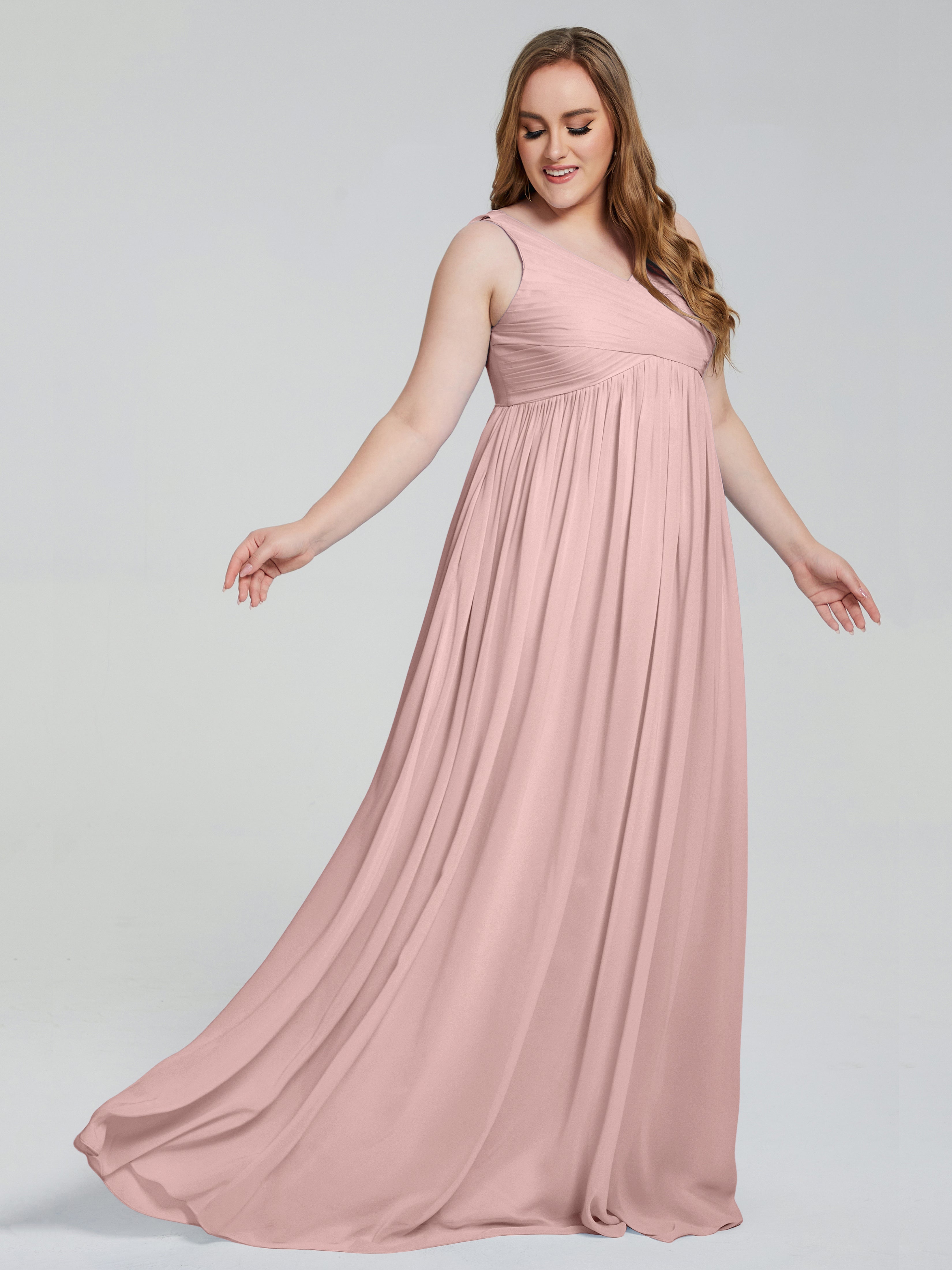 Angelina Sleeveless Plus Size Chiffon Long Bridesmaid Dresses