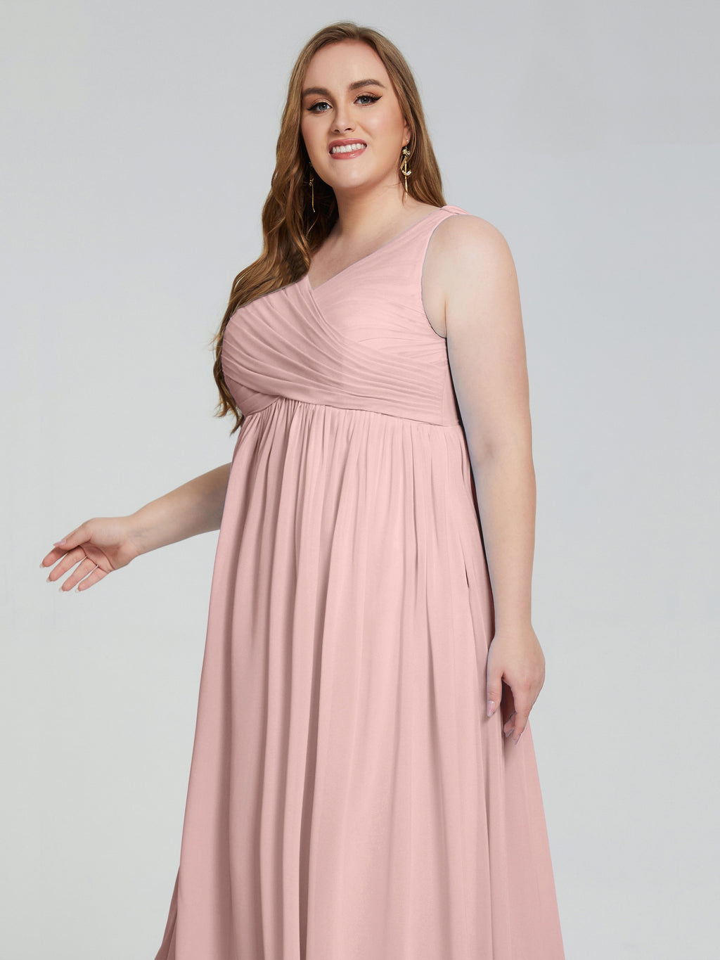 Angelina Sleeveless Plus Size Chiffon Long Bridesmaid Dresses
