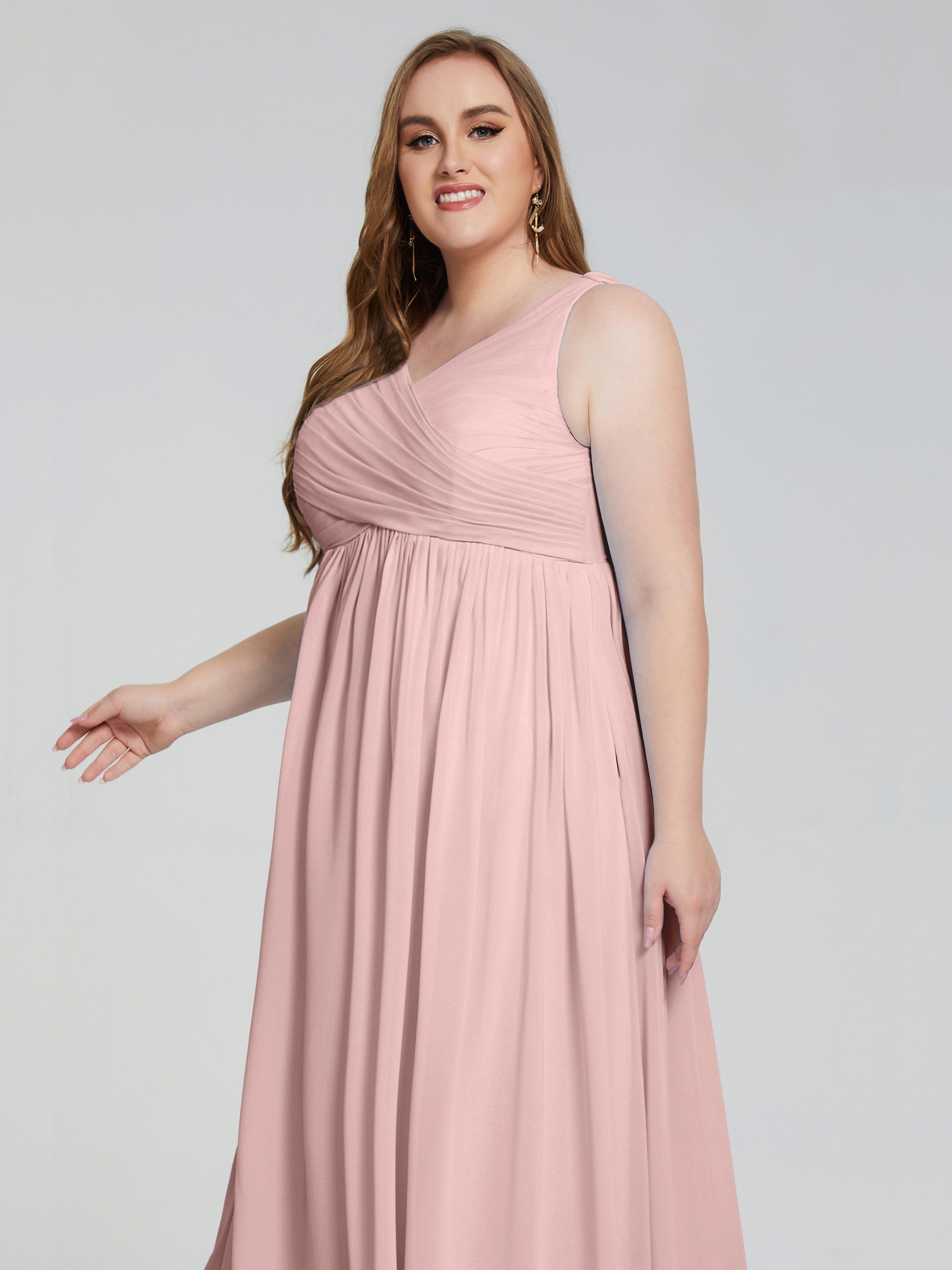 Angelina Sleeveless Plus Size Chiffon Long Bridesmaid Dresses