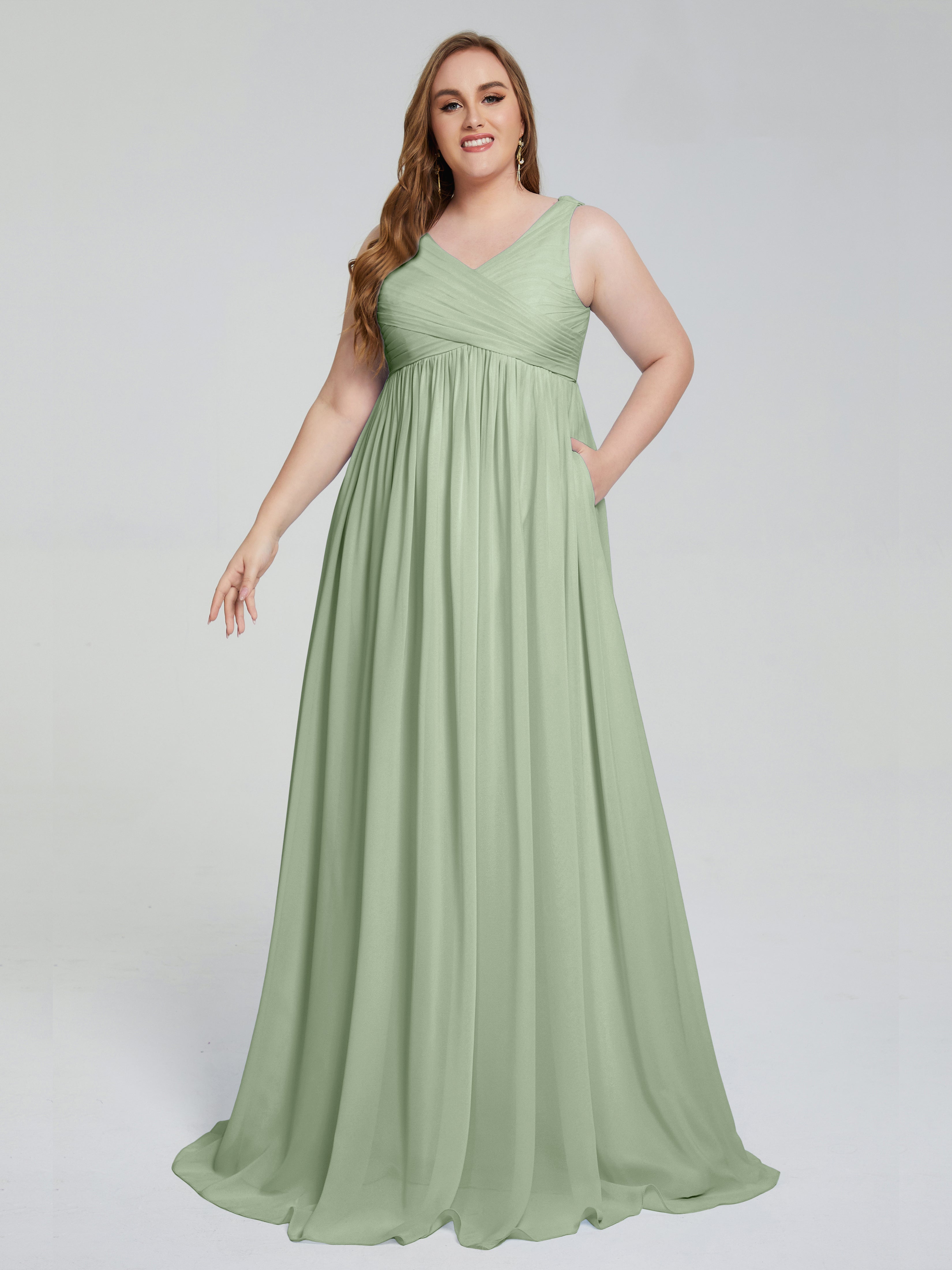 Angelina Sleeveless Plus Size Chiffon Long Bridesmaid Dresses