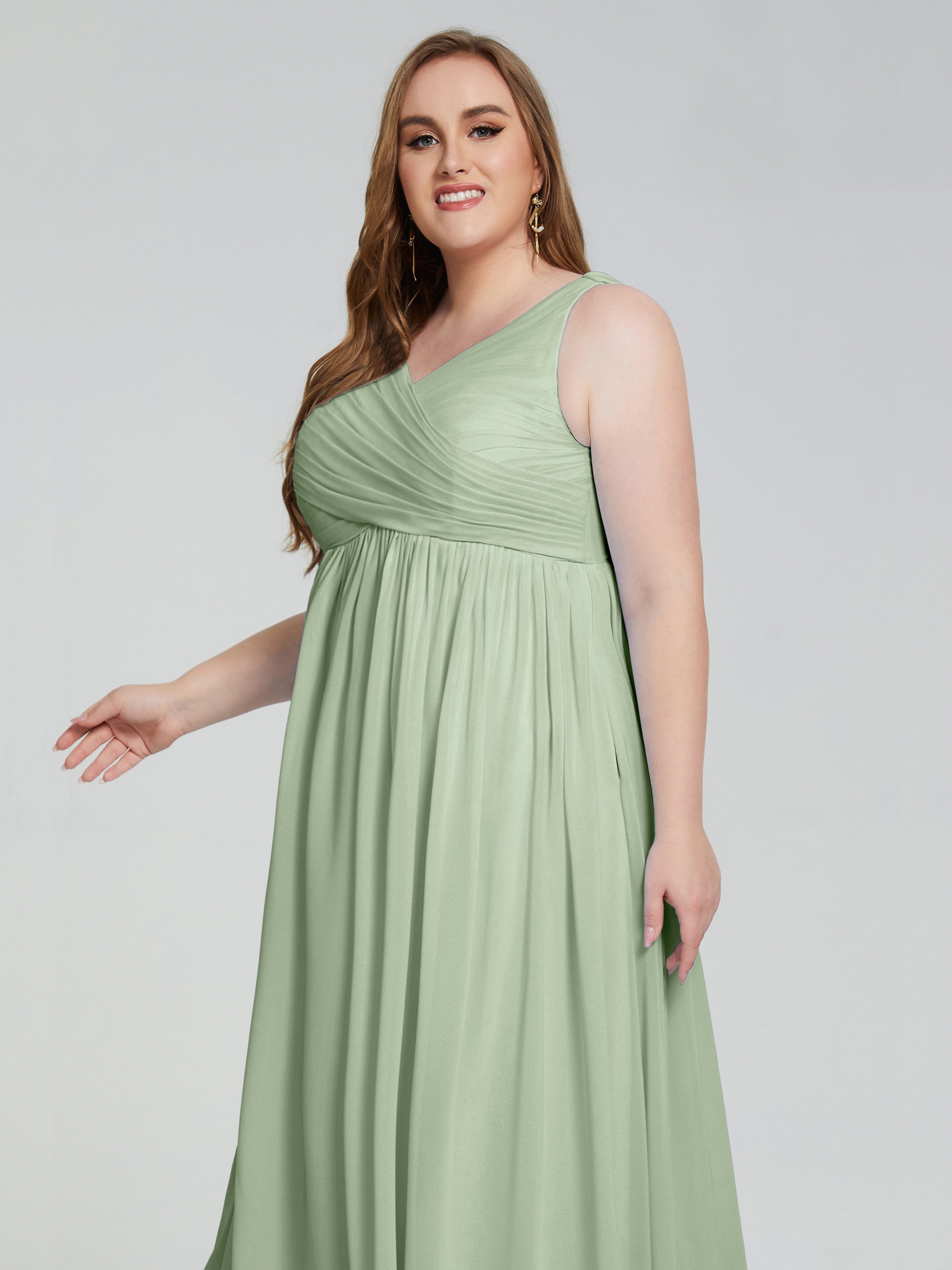 Angelina Sleeveless Plus Size Chiffon Long Bridesmaid Dresses