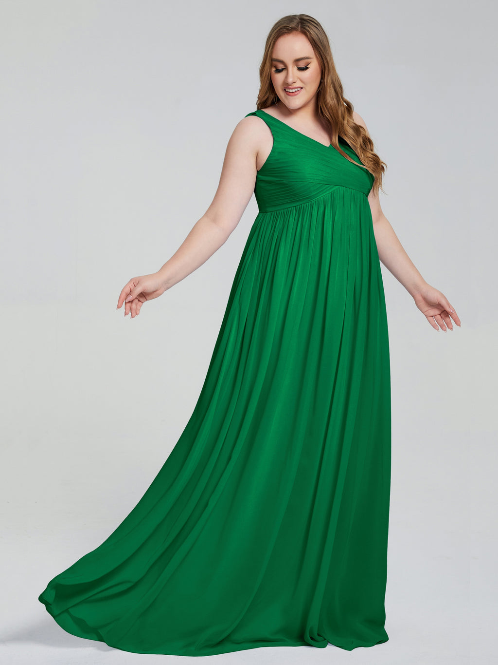 Angelina Sleeveless Plus Size Chiffon Long Bridesmaid Dresses