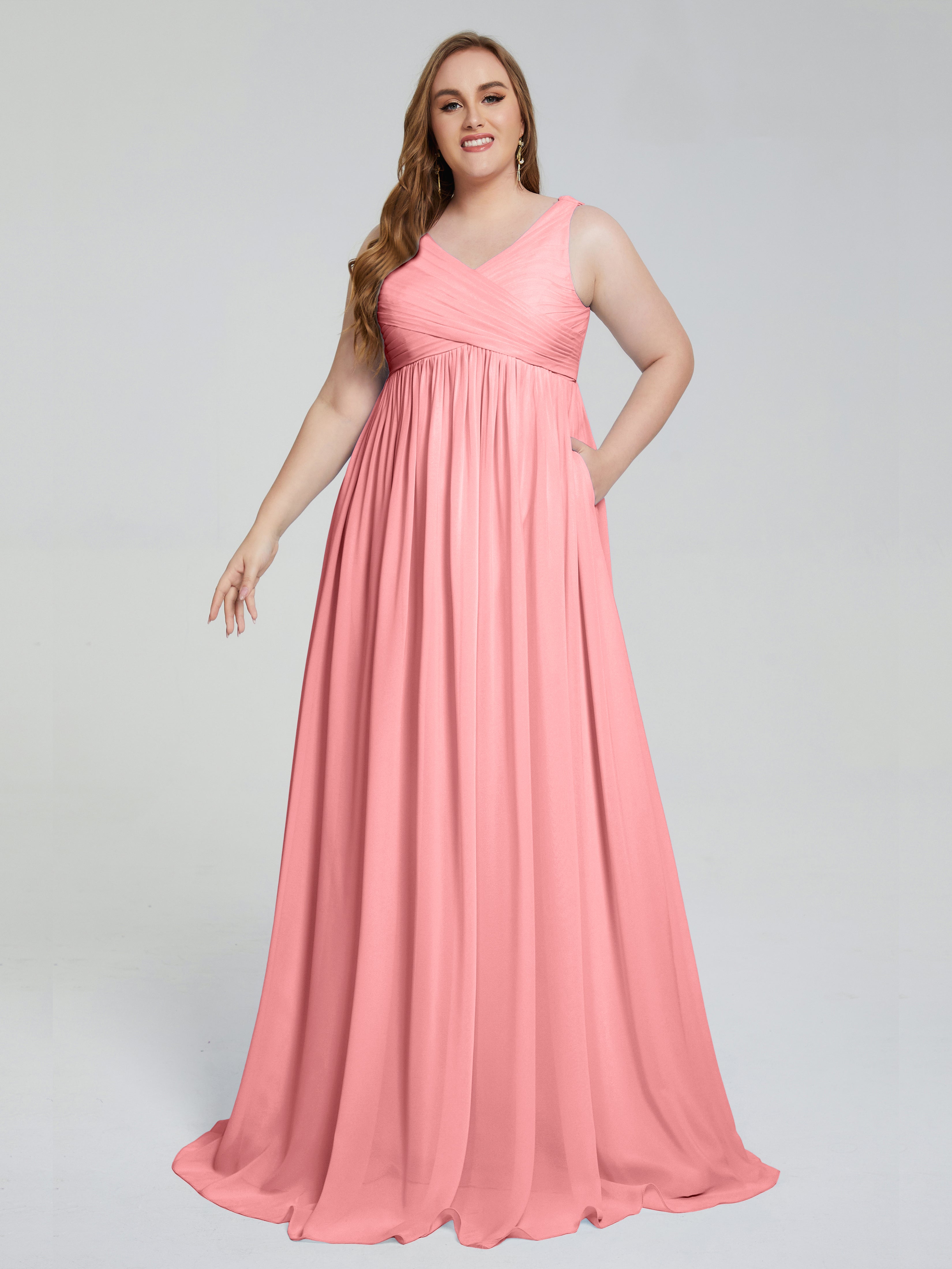 Angelina Sleeveless Plus Size Chiffon Long Bridesmaid Dresses
