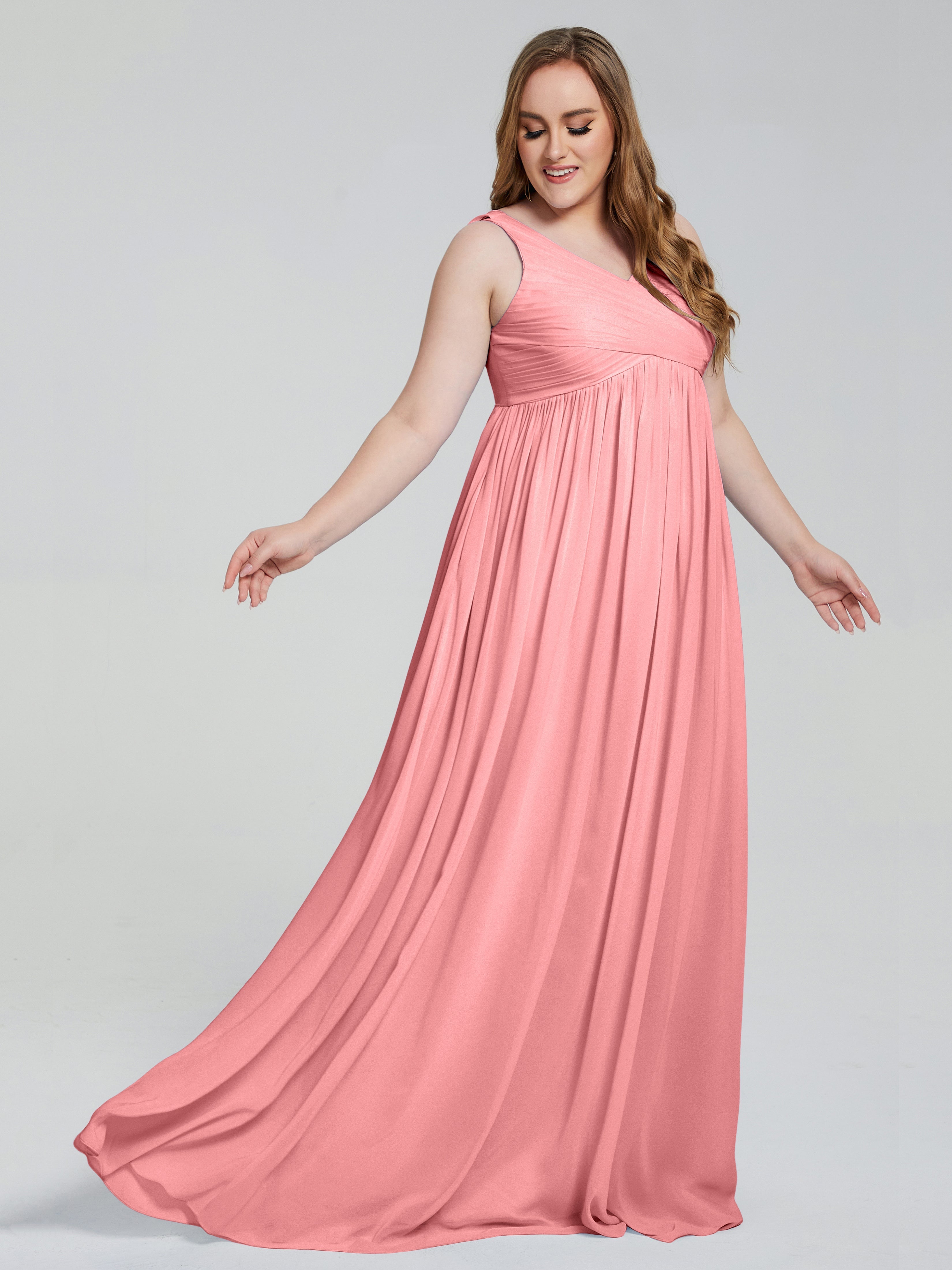Angelina Sleeveless Plus Size Chiffon Long Bridesmaid Dresses