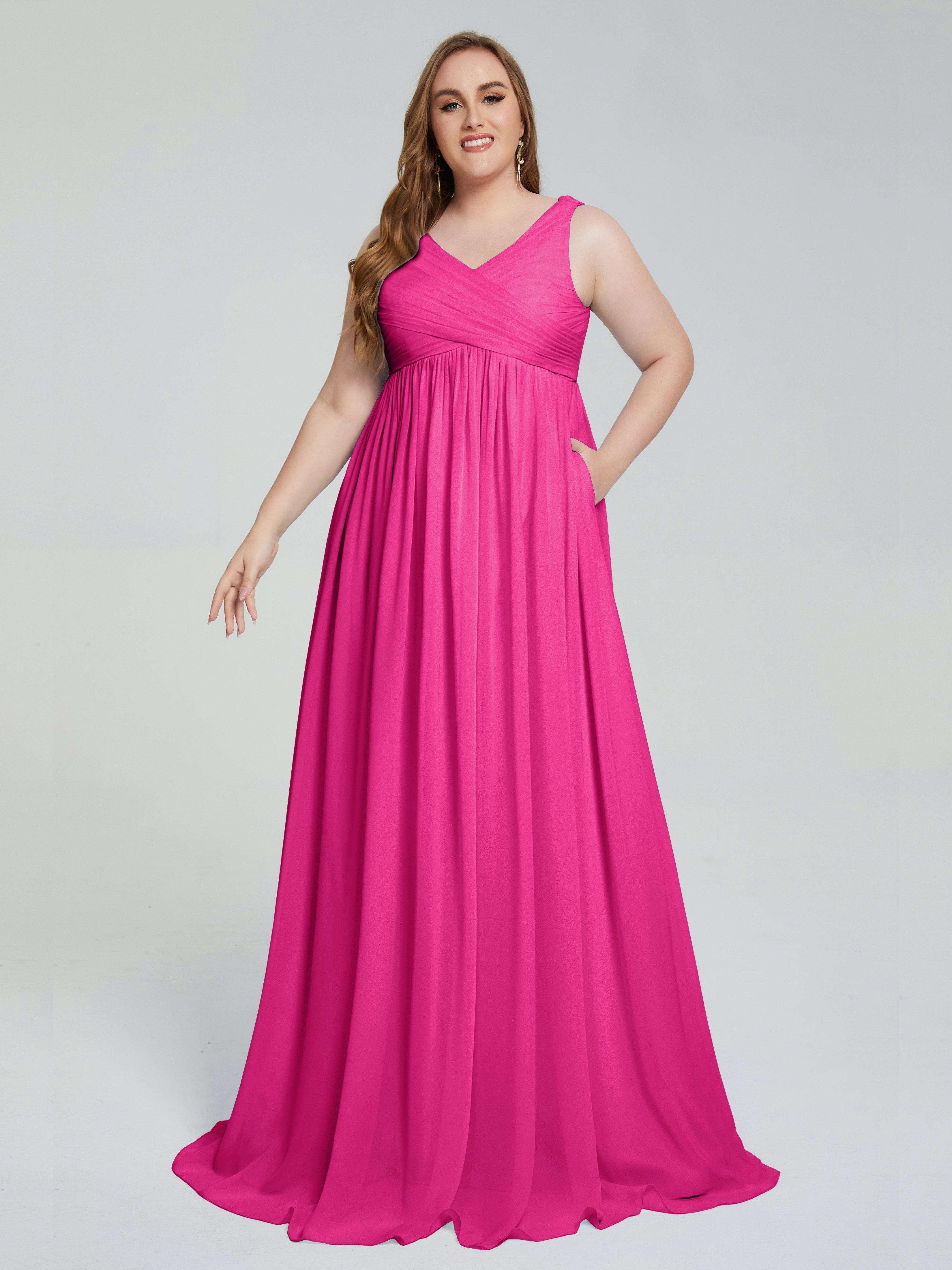 Angelina Sleeveless Plus Size Chiffon Long Bridesmaid Dresses