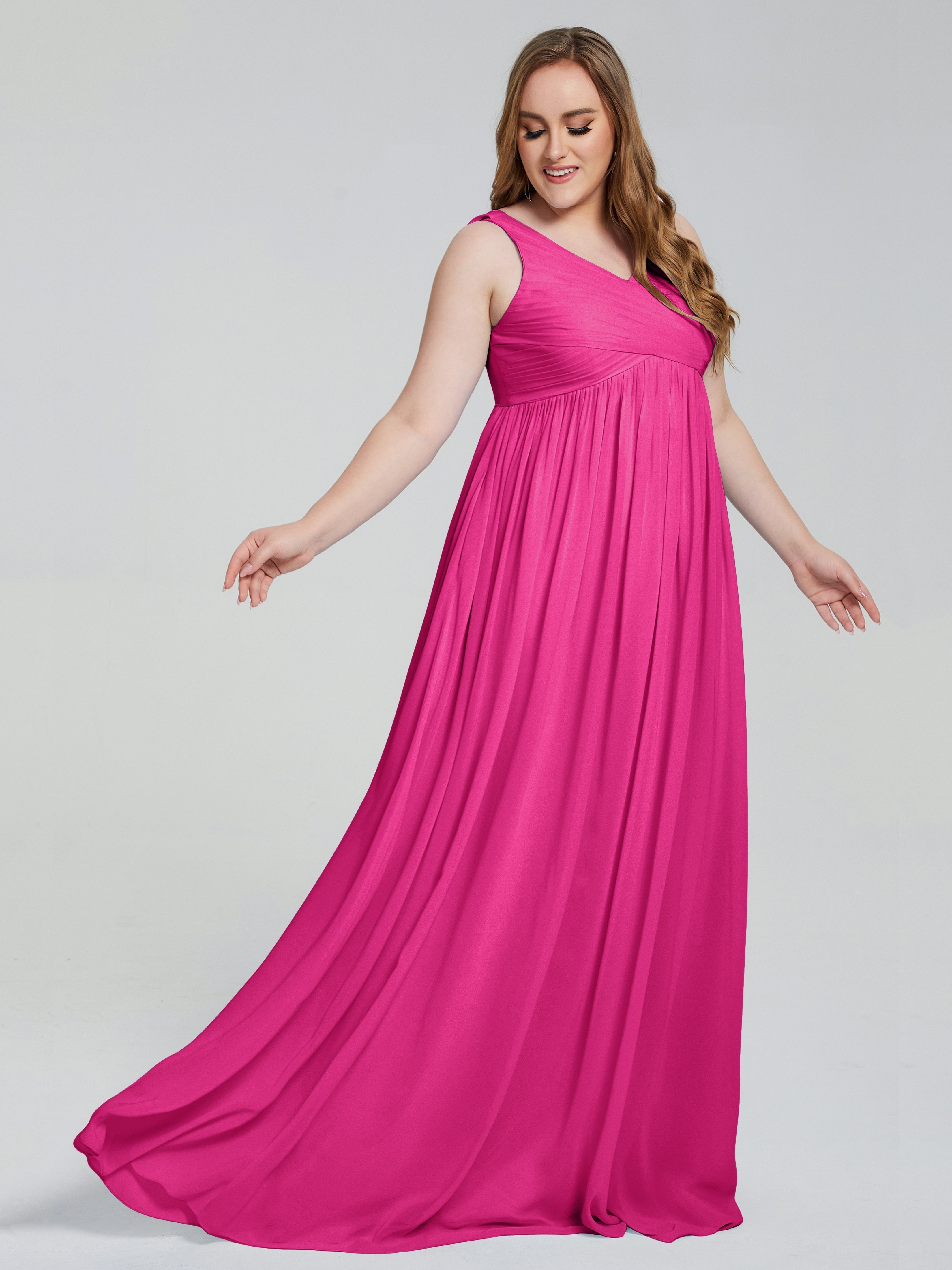 Angelina Sleeveless Plus Size Chiffon Long Bridesmaid Dresses