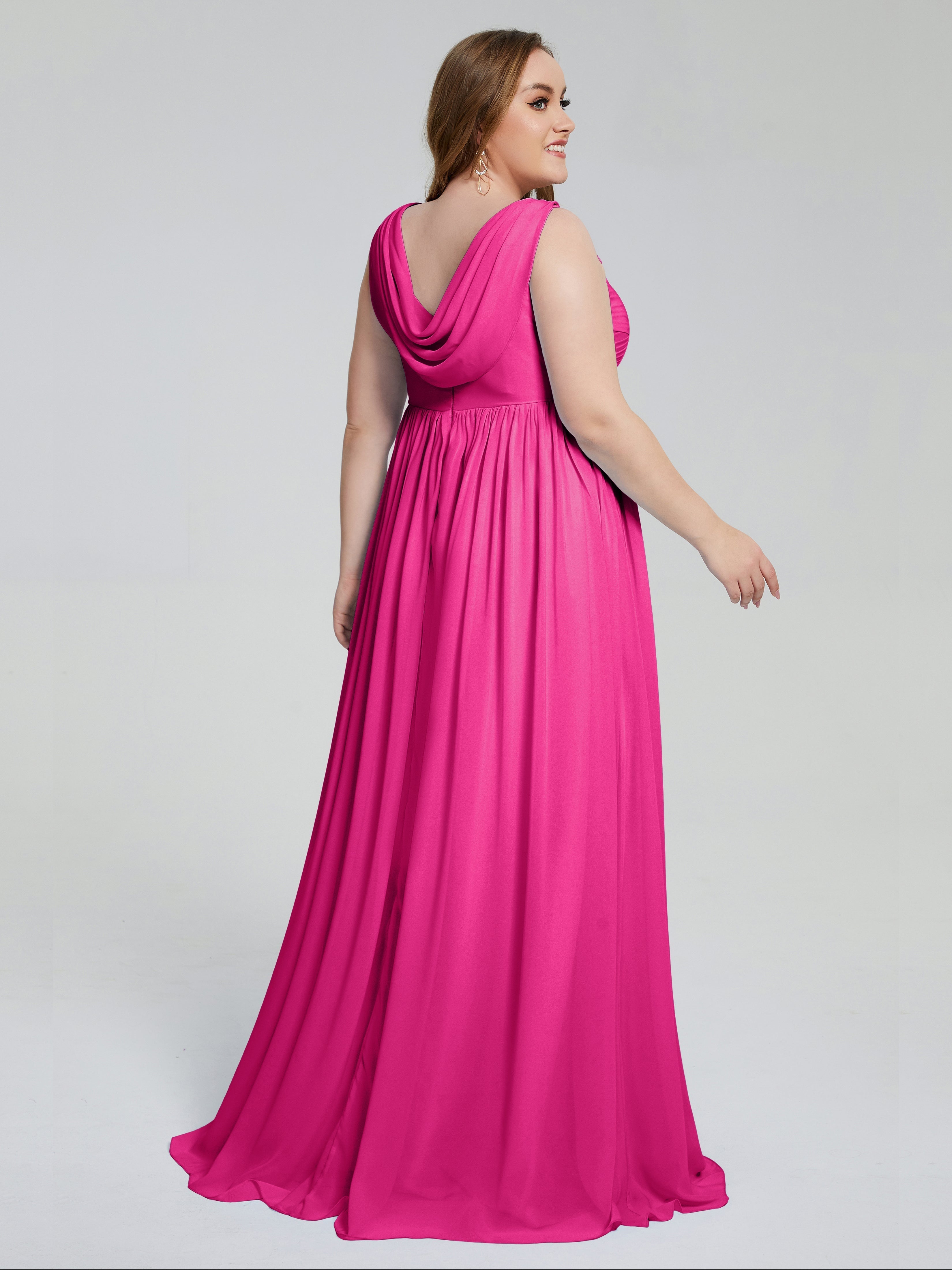 Angelina Sleeveless Plus Size Chiffon Long Bridesmaid Dresses