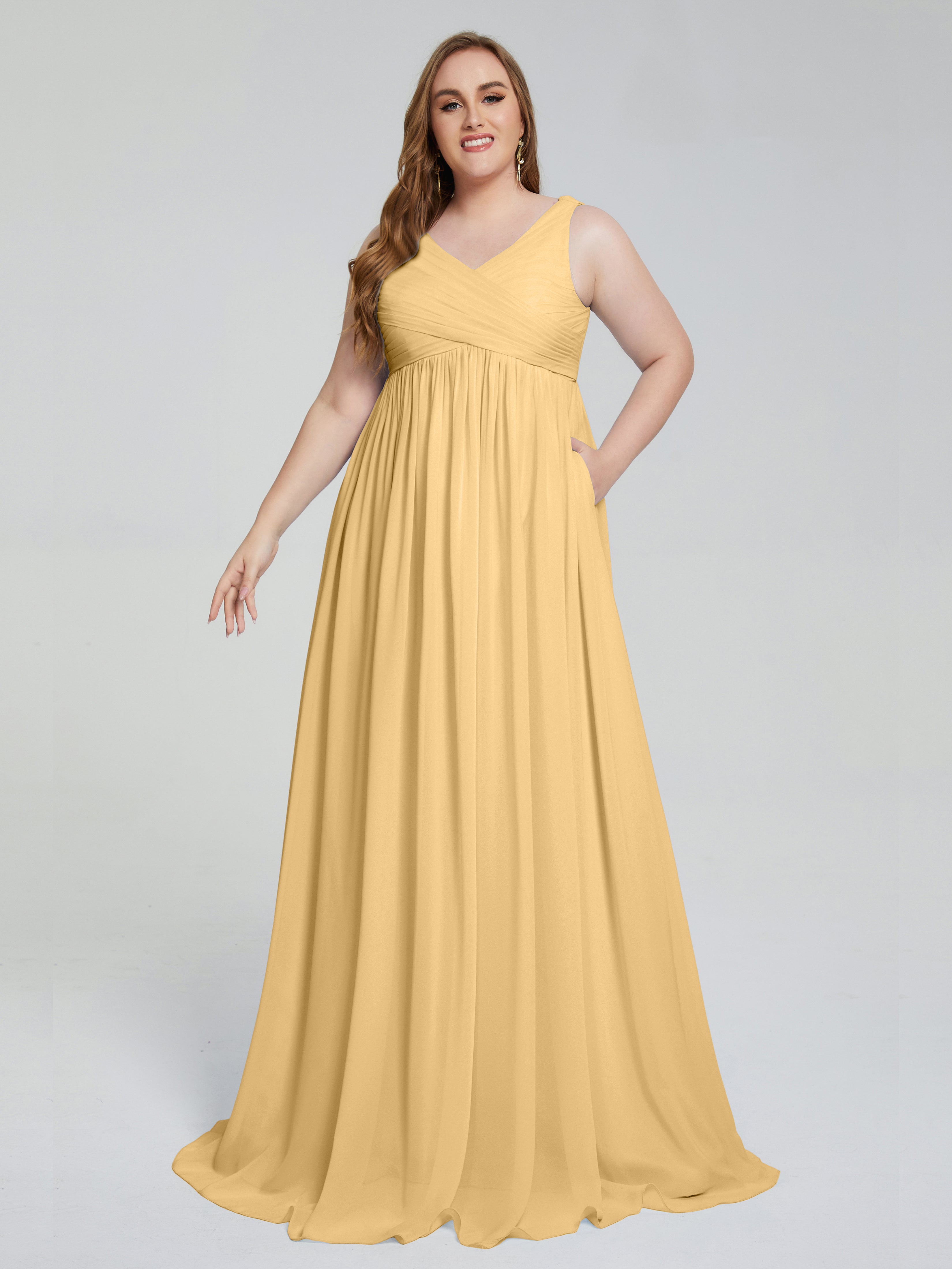 Angelina Sleeveless Plus Size Chiffon Long Bridesmaid Dresses