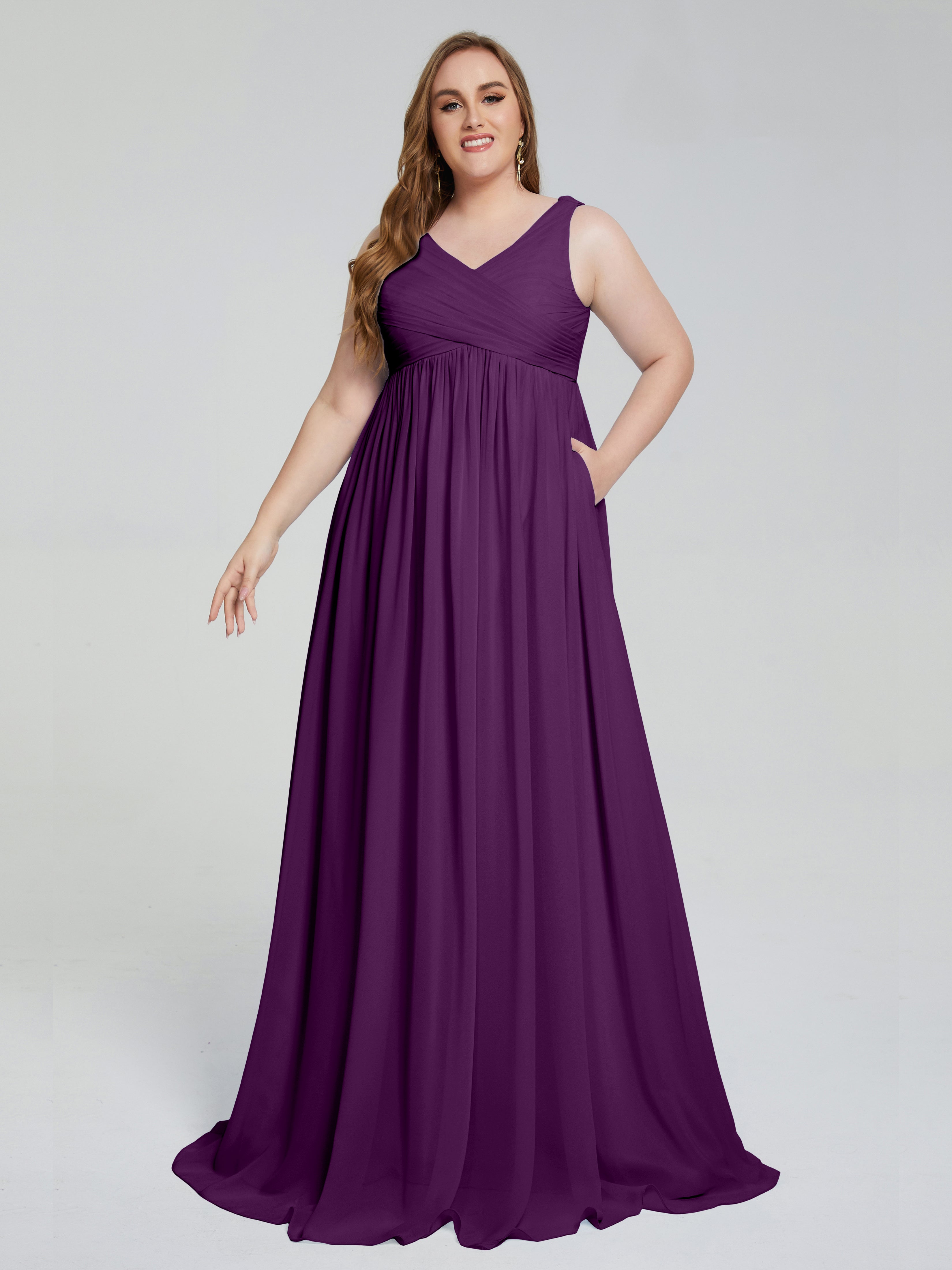 Angelina Sleeveless Plus Size Chiffon Long Bridesmaid Dresses