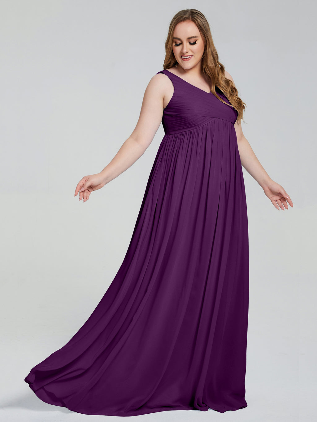 Angelina Sleeveless Plus Size Chiffon Long Bridesmaid Dresses