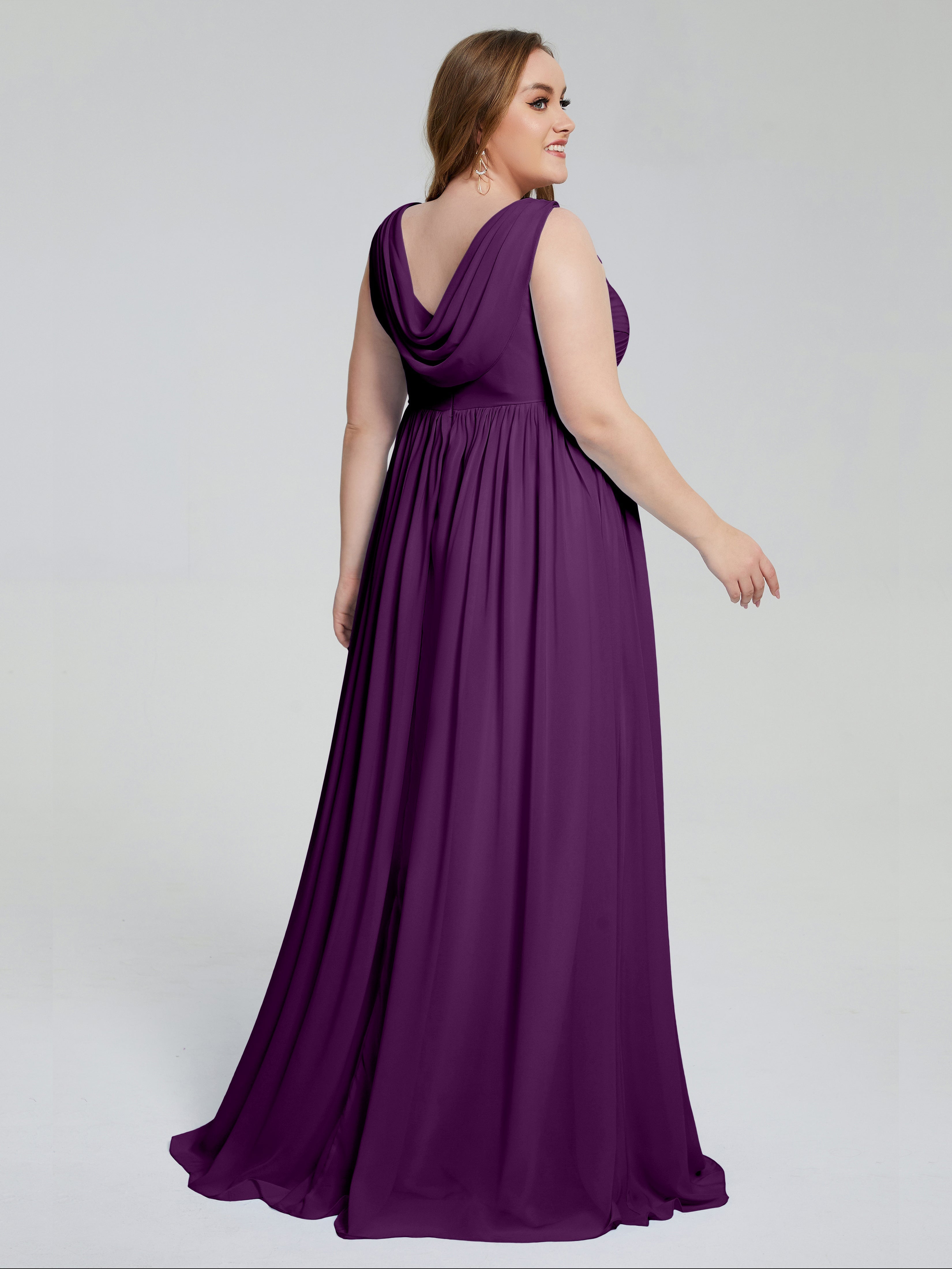 Angelina Sleeveless Plus Size Chiffon Long Bridesmaid Dresses