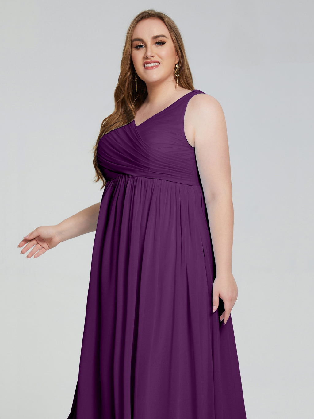 Angelina Sleeveless Plus Size Chiffon Long Bridesmaid Dresses