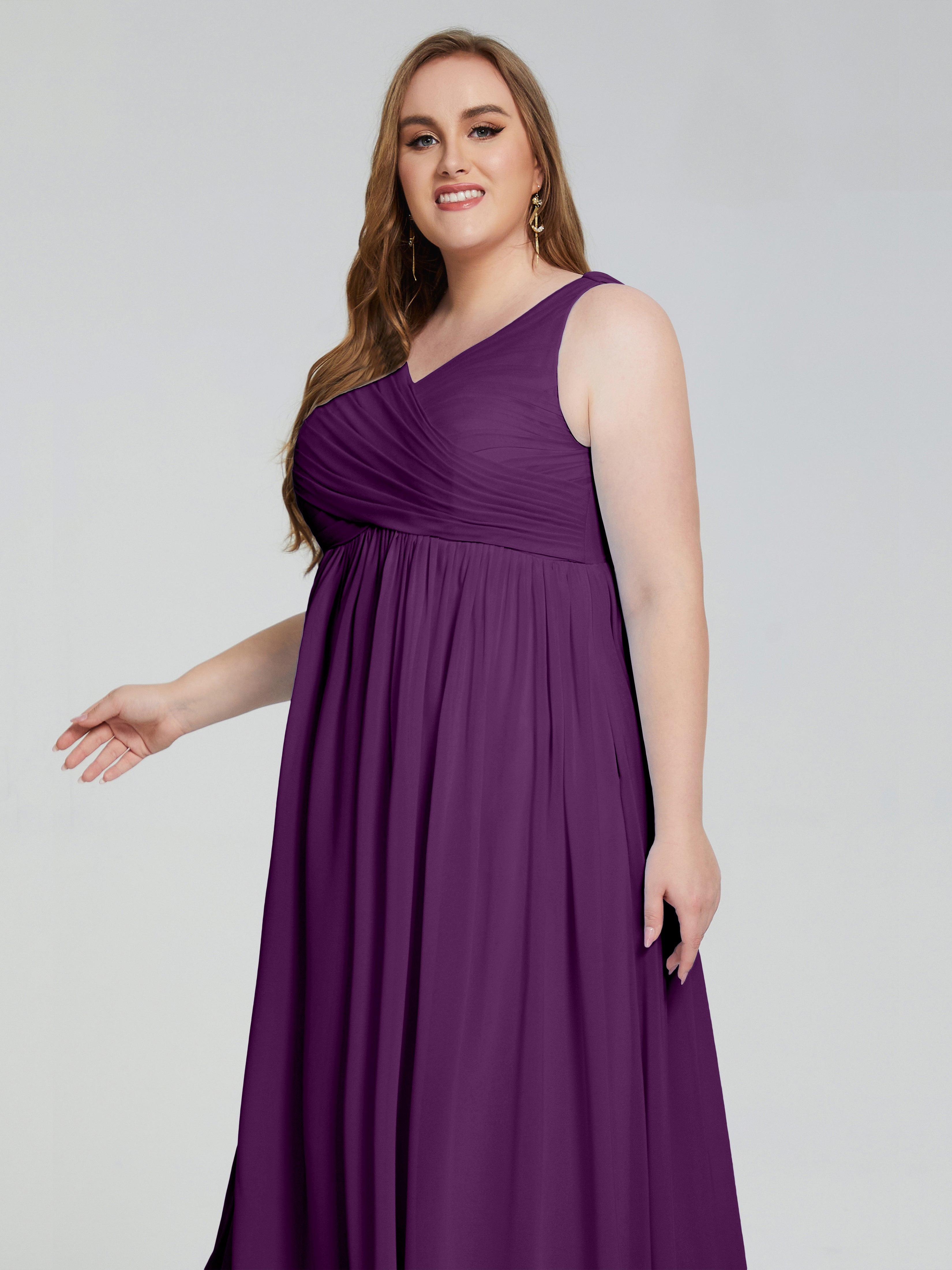 Angelina Sleeveless Plus Size Chiffon Long Bridesmaid Dresses