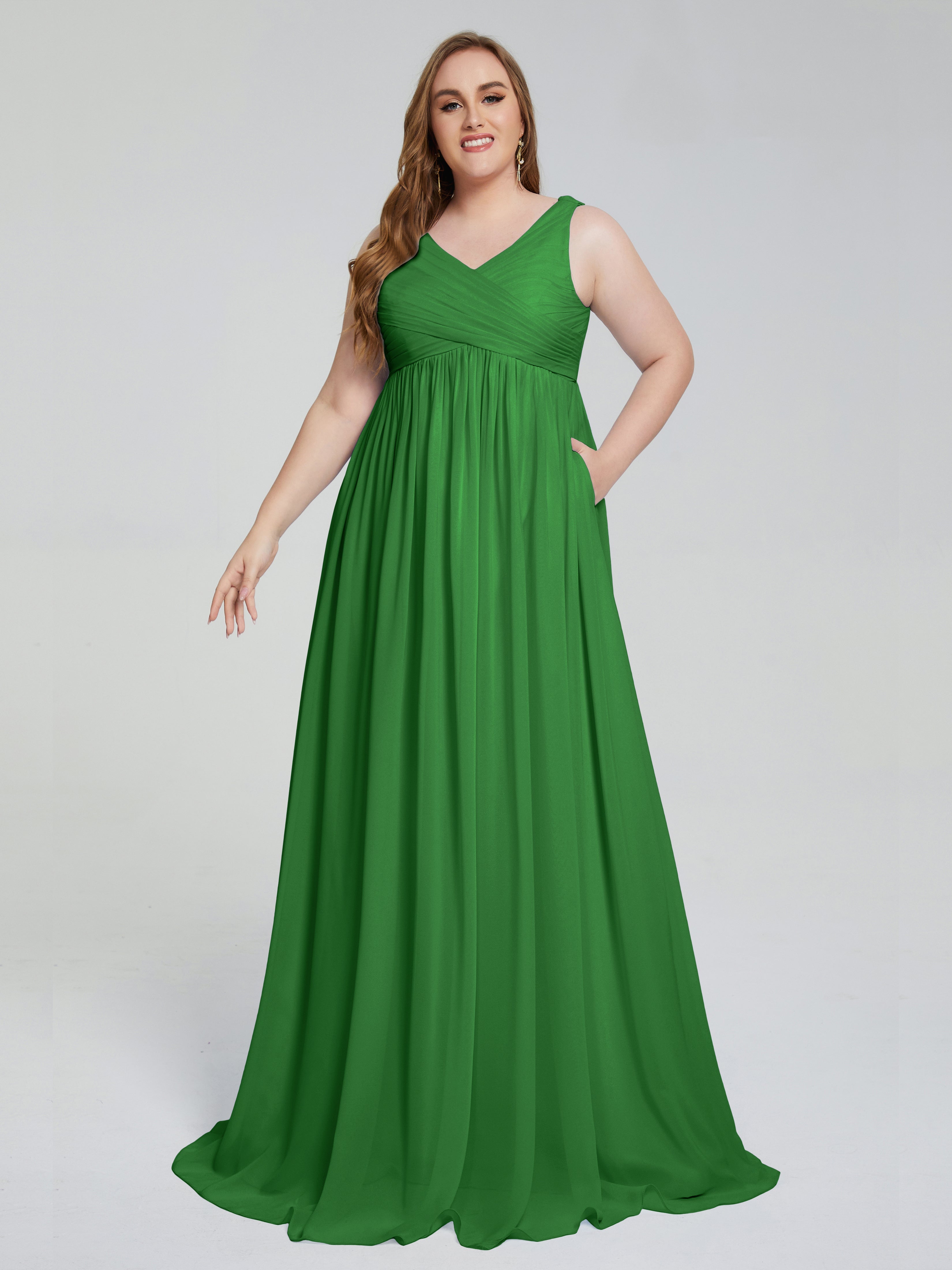 Angelina Sleeveless Plus Size Chiffon Long Bridesmaid Dresses
