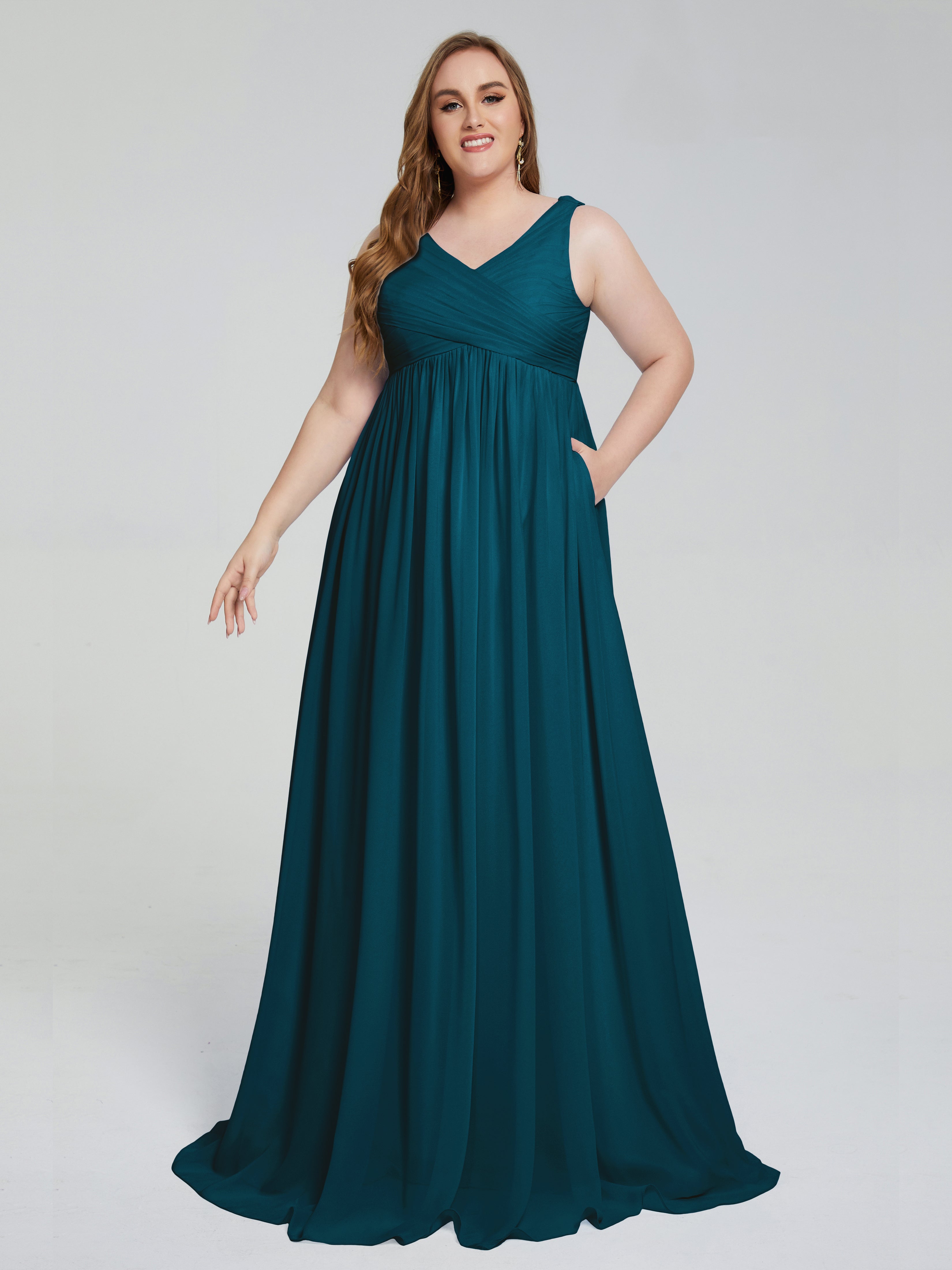 Angelina Sleeveless Plus Size Chiffon Long Bridesmaid Dresses