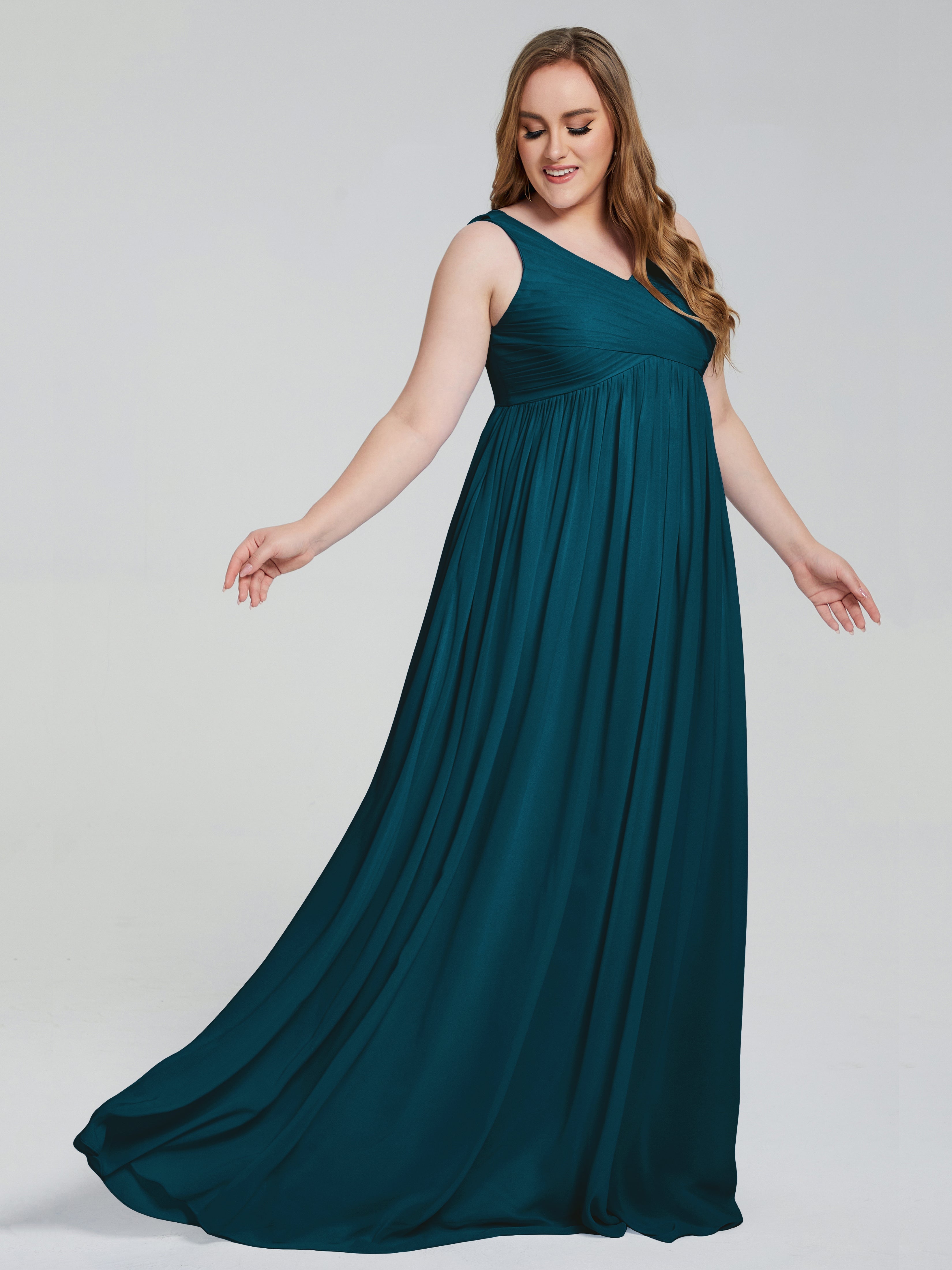 Angelina Sleeveless Plus Size Chiffon Long Bridesmaid Dresses