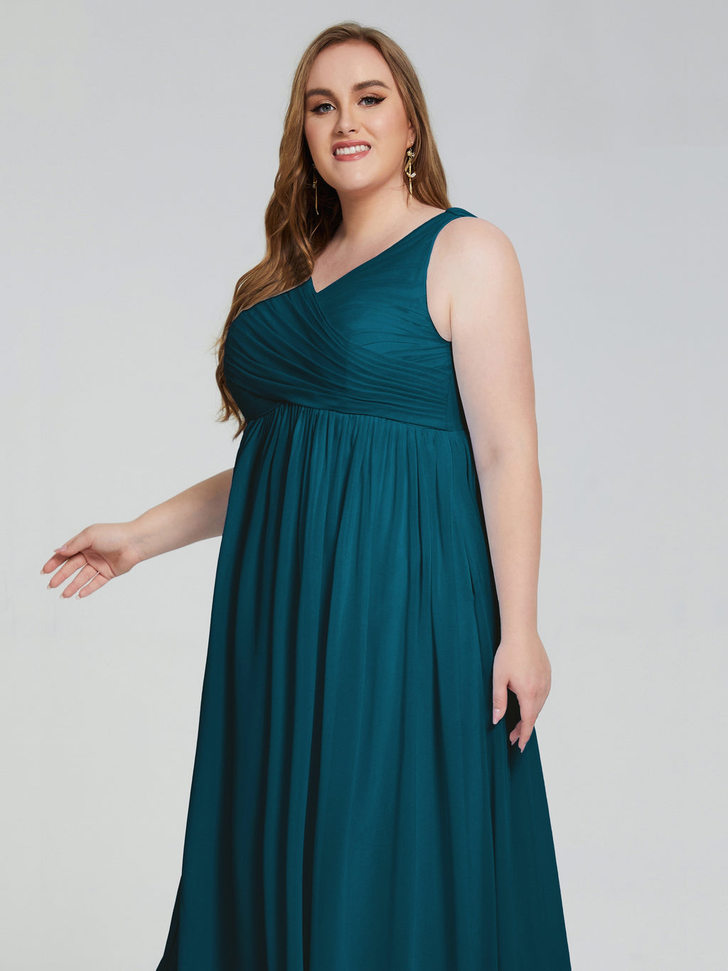 Angelina Sleeveless Plus Size Chiffon Long Bridesmaid Dresses