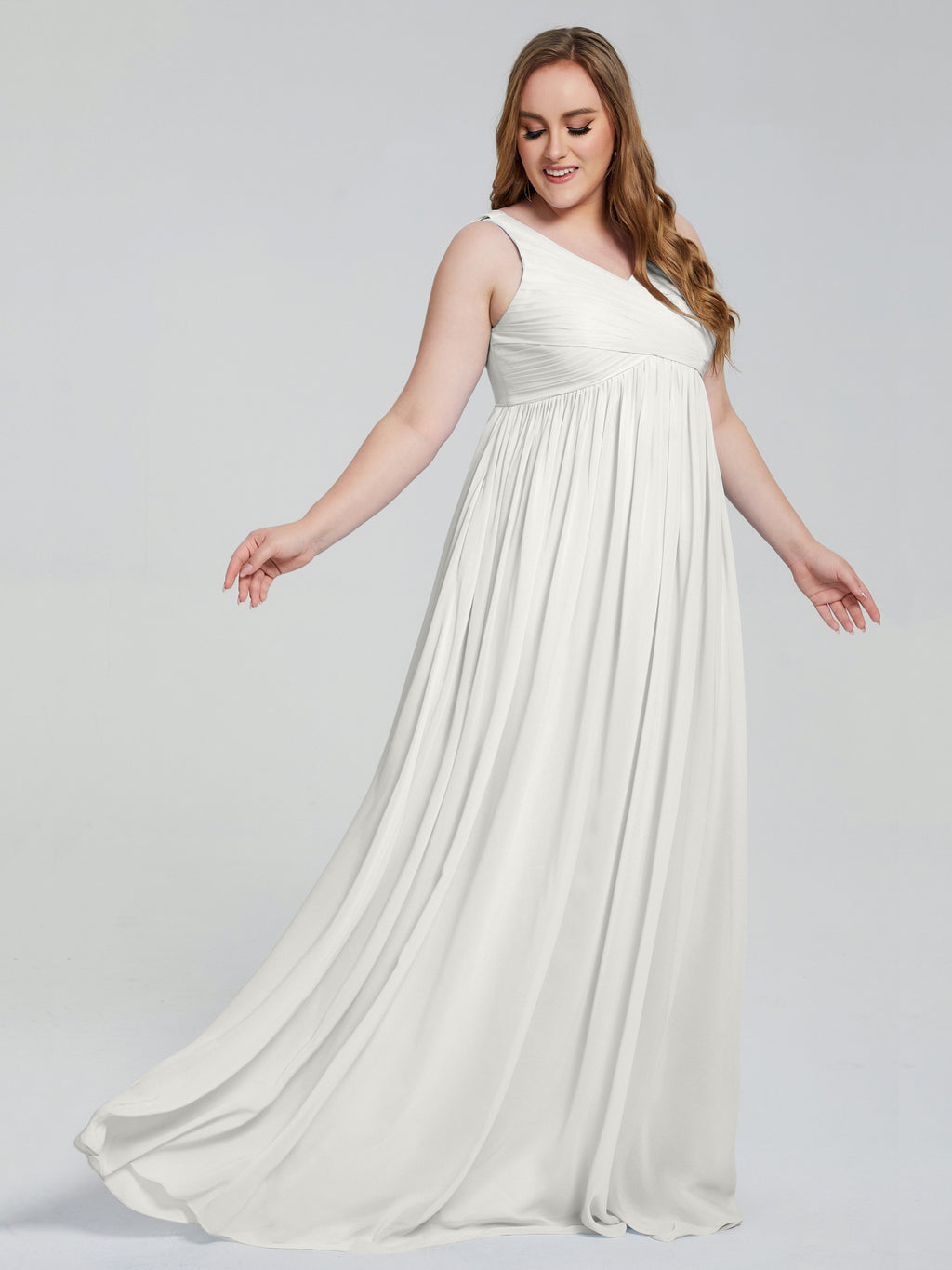 Angelina Sleeveless Plus Size Chiffon Long Bridesmaid Dresses