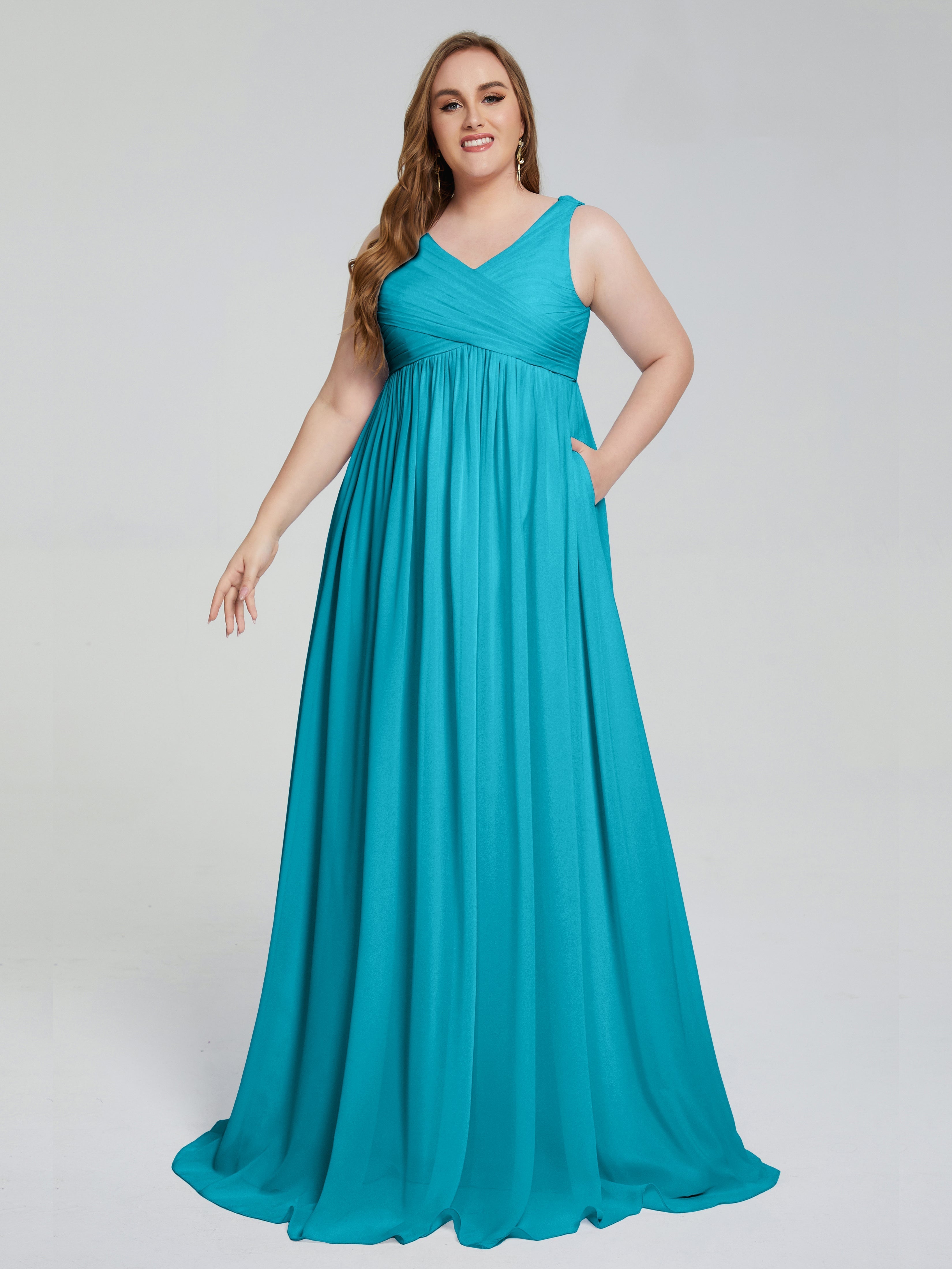 Angelina Sleeveless Plus Size Chiffon Long Bridesmaid Dresses