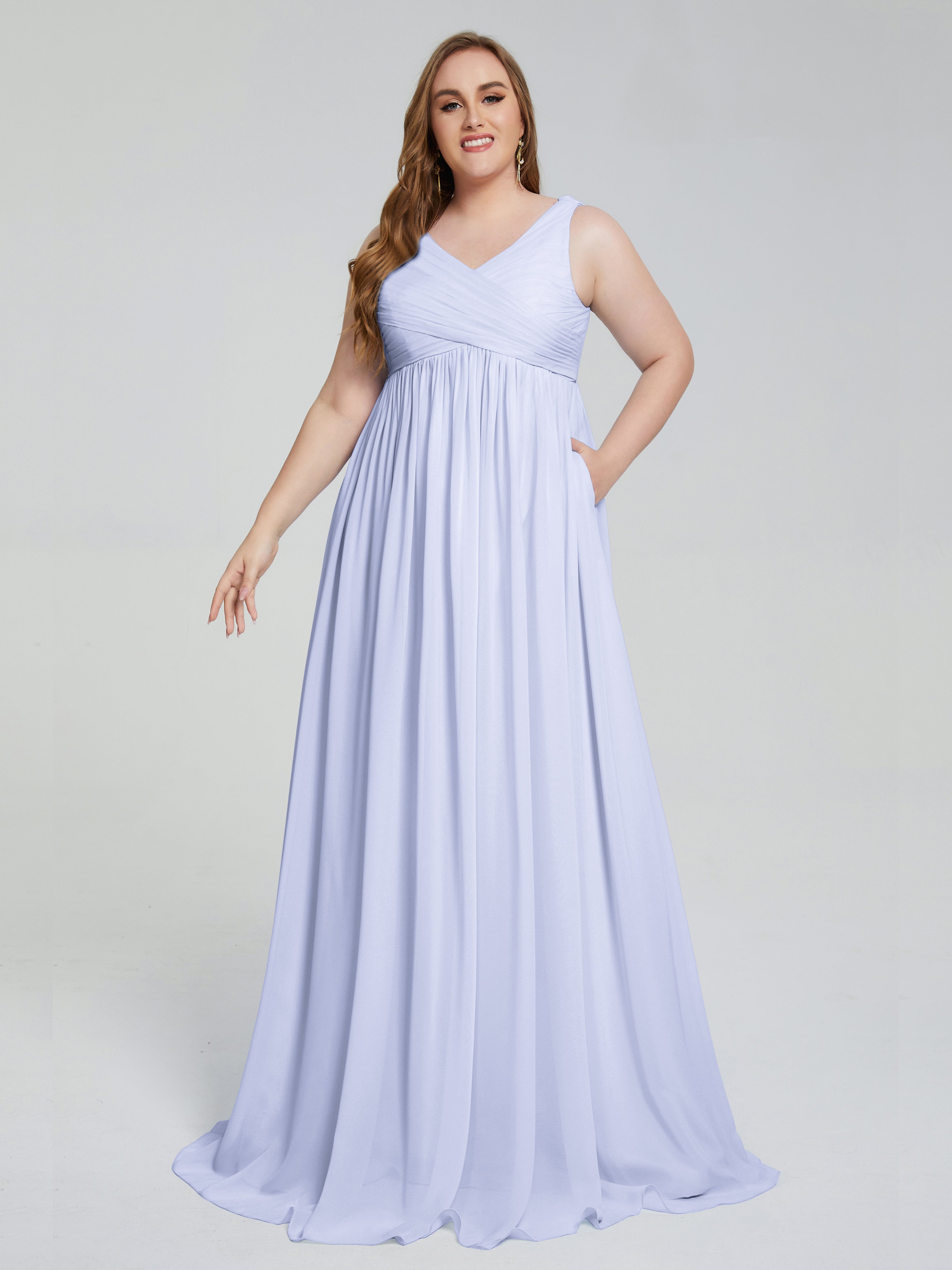 Angelina Sleeveless Plus Size Chiffon Long Bridesmaid Dresses