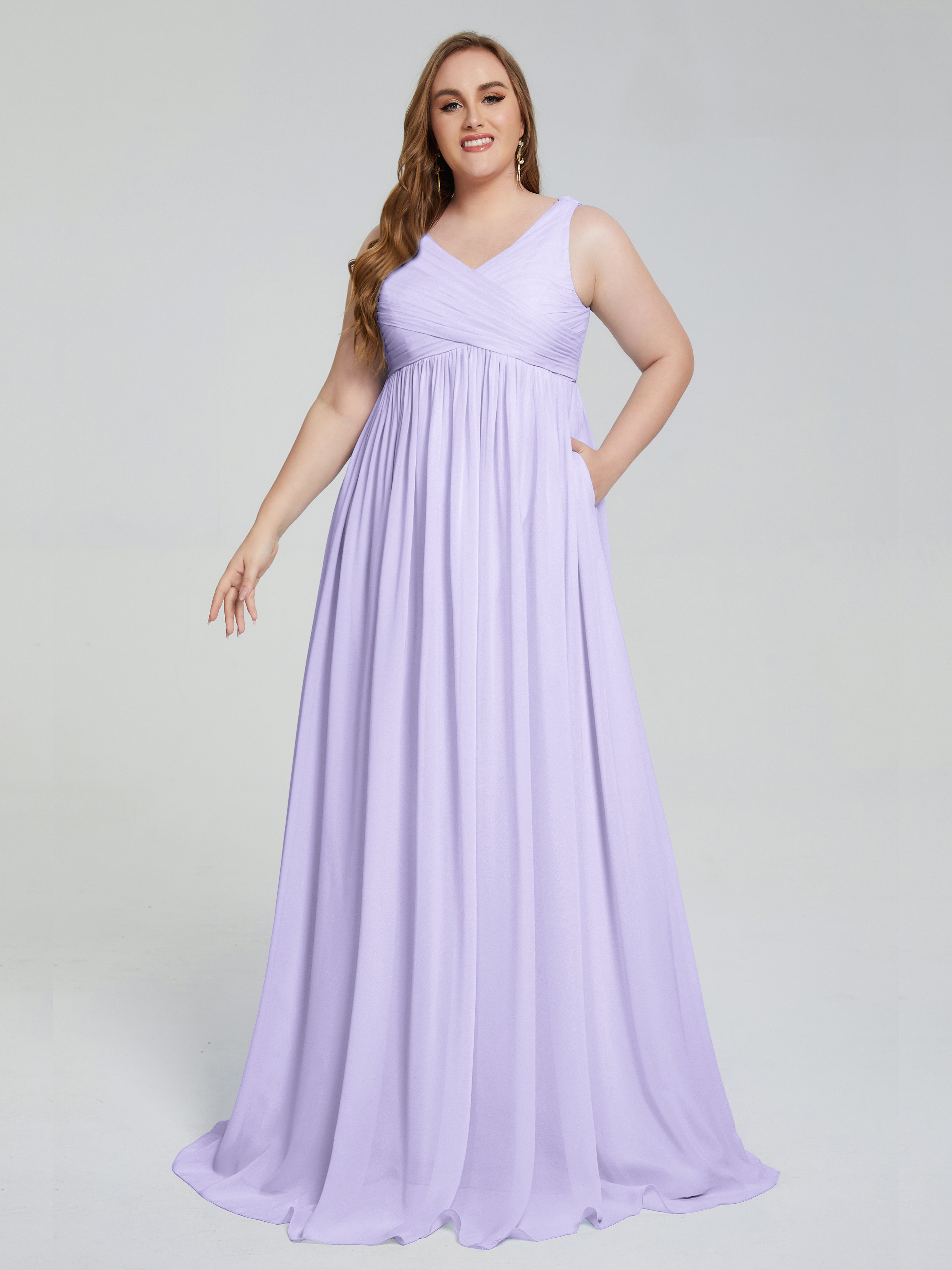 Angelina Sleeveless Plus Size Chiffon Long Bridesmaid Dresses