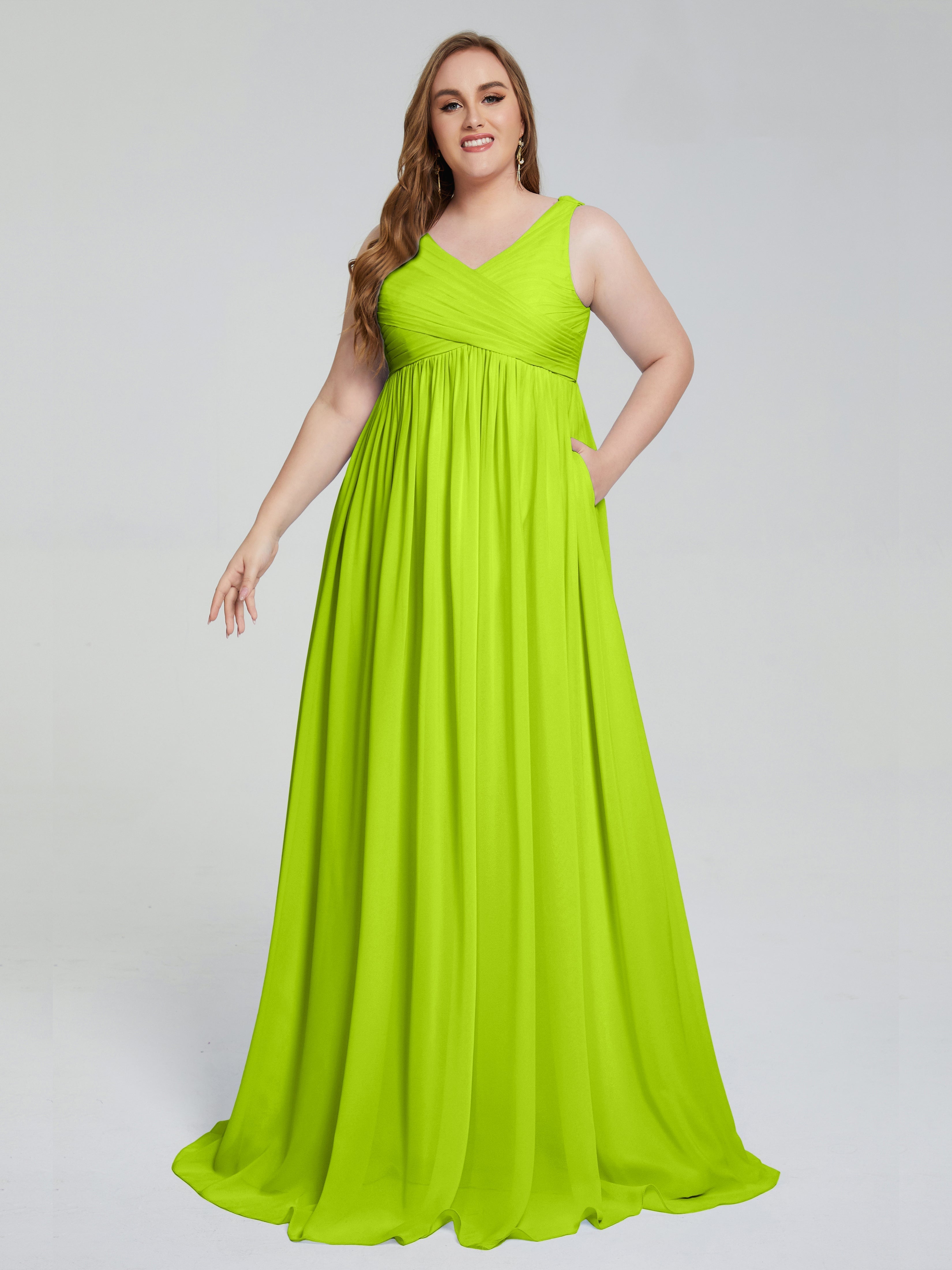 Angelina Sleeveless Plus Size Chiffon Long Bridesmaid Dresses