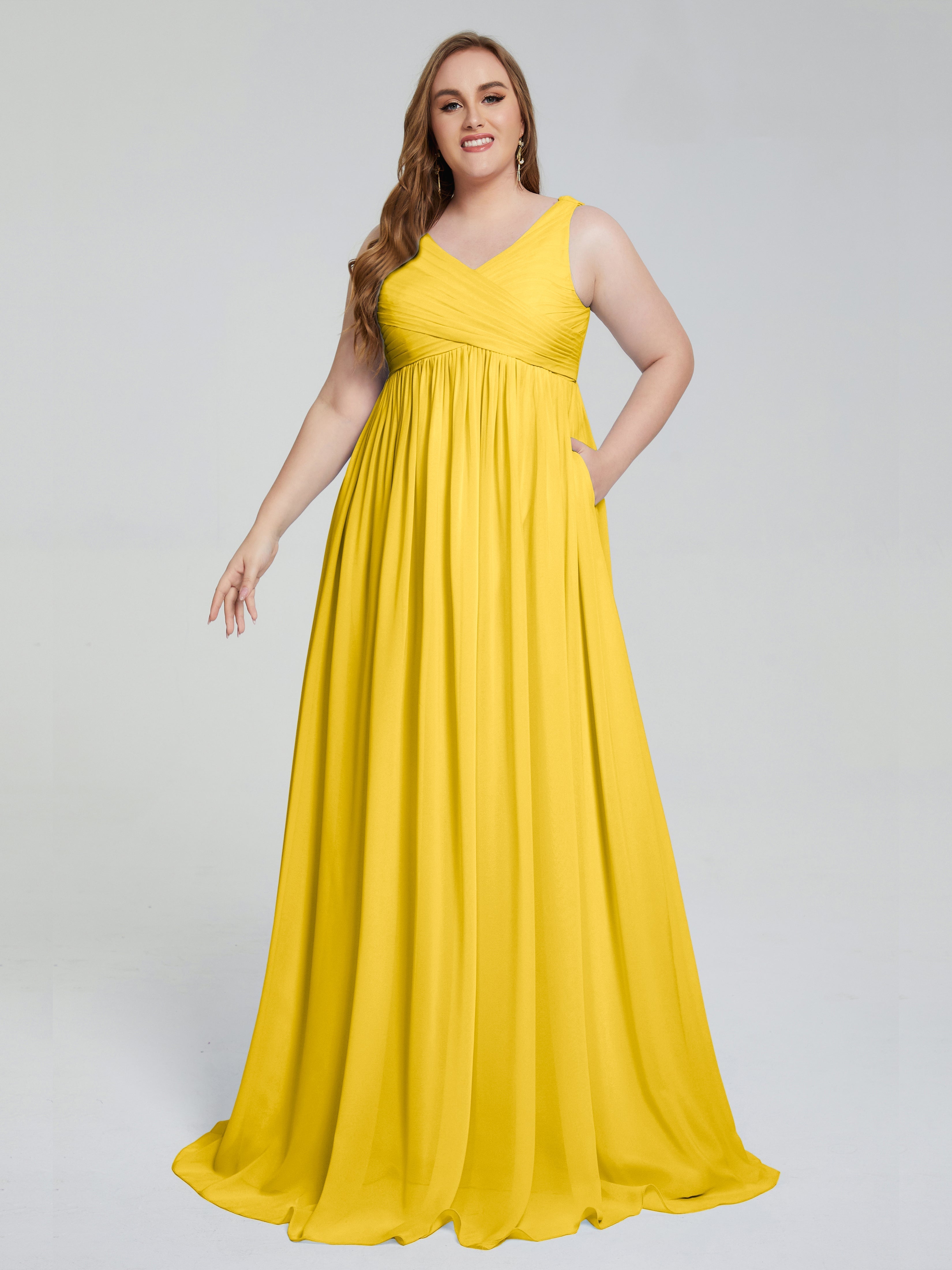Angelina Sleeveless Plus Size Chiffon Long Bridesmaid Dresses