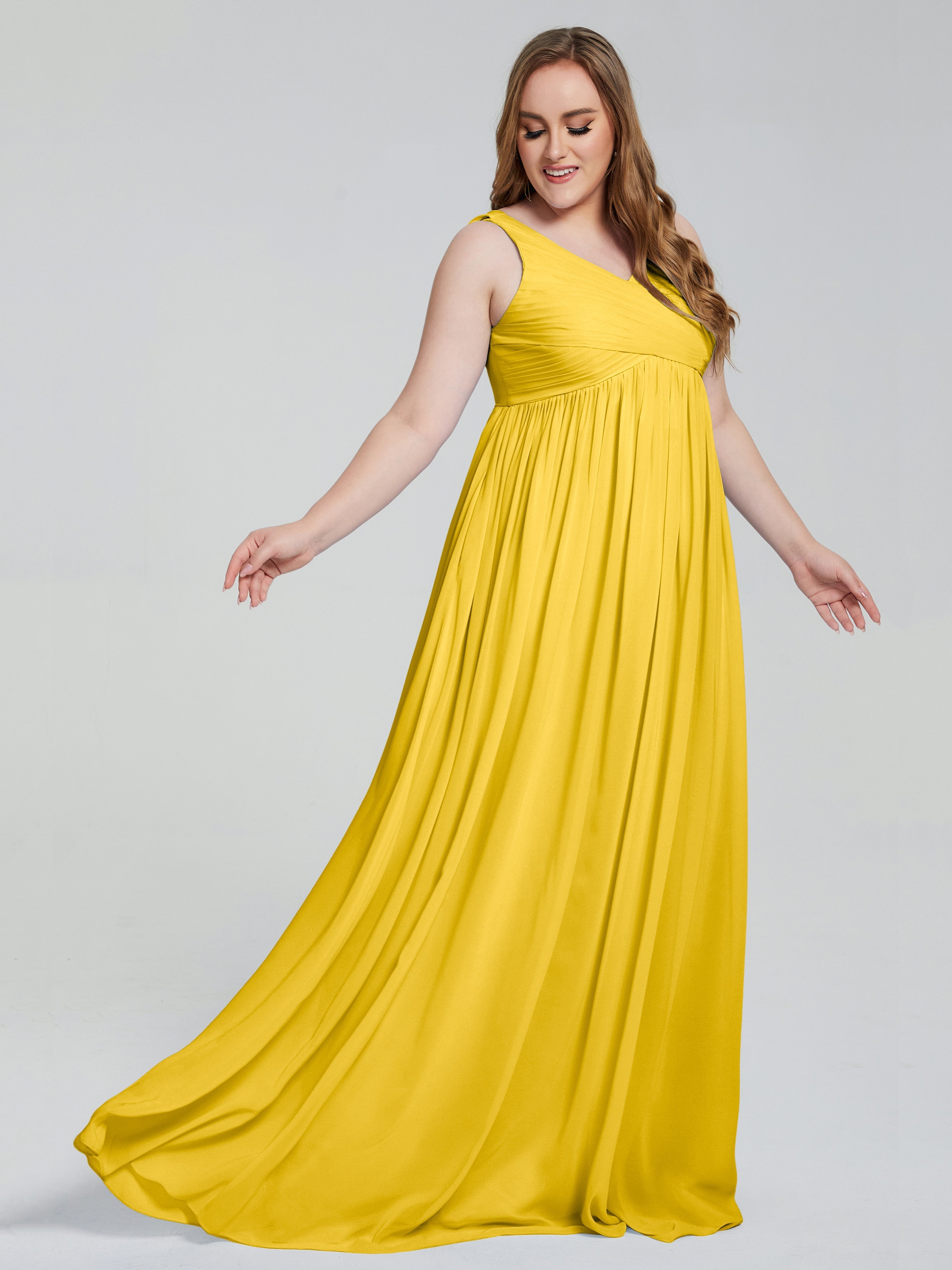 Angelina Sleeveless Plus Size Chiffon Long Bridesmaid Dresses