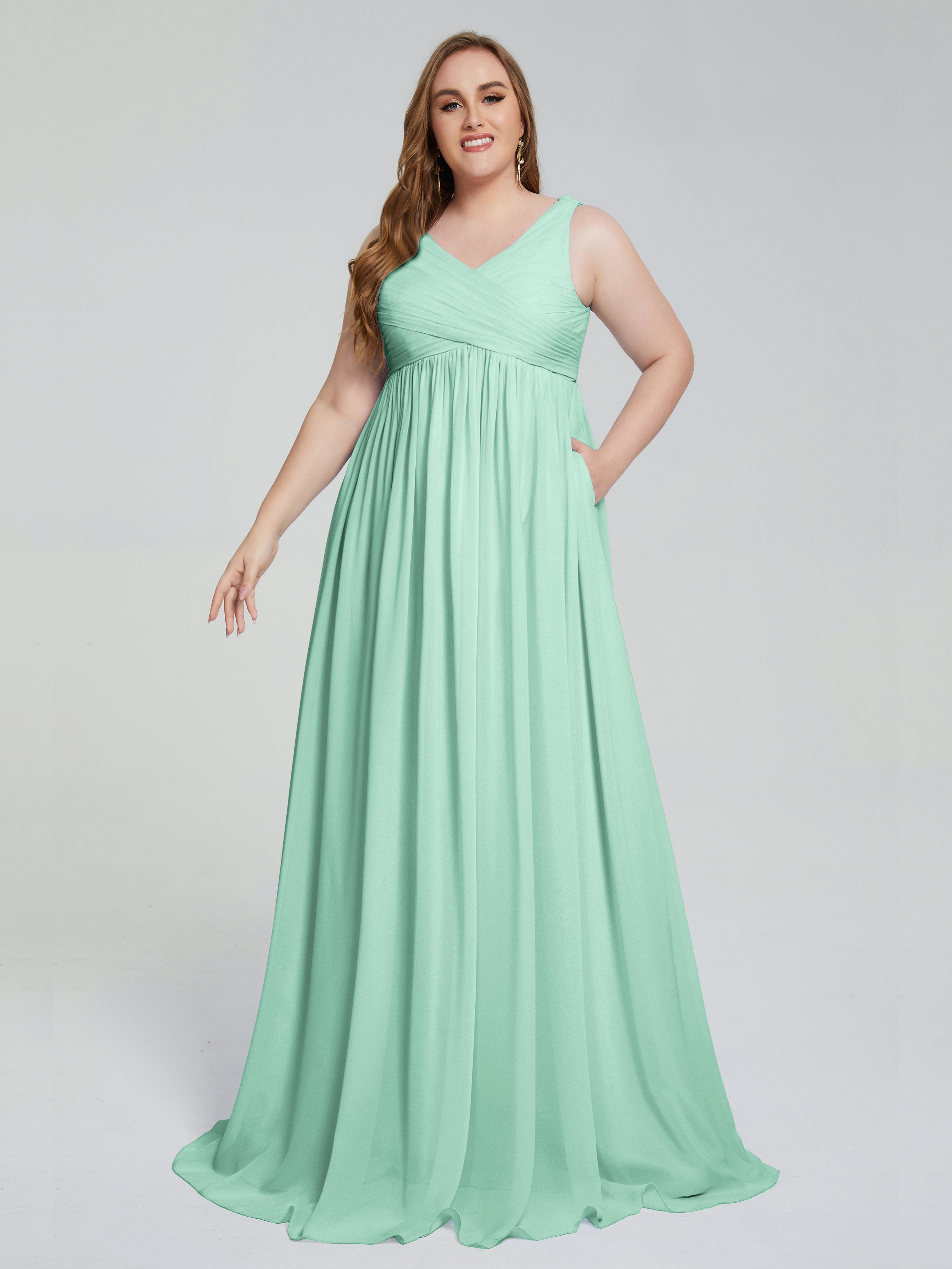 Angelina Sleeveless Plus Size Chiffon Long Bridesmaid Dresses