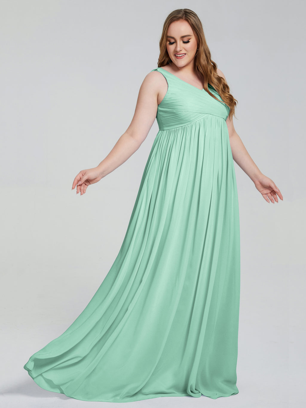 Angelina Sleeveless Plus Size Chiffon Long Bridesmaid Dresses