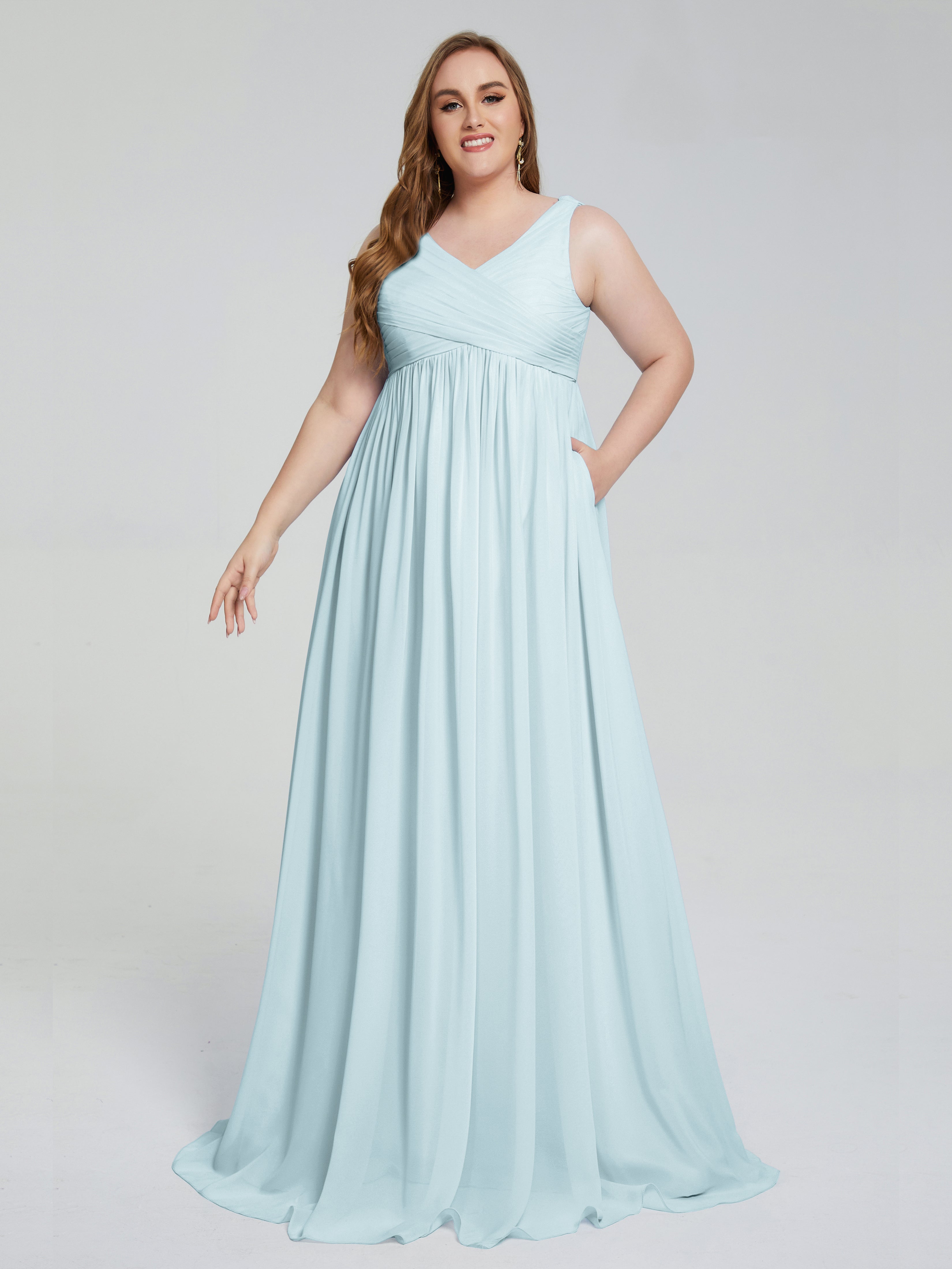 Angelina Sleeveless Plus Size Chiffon Long Bridesmaid Dresses