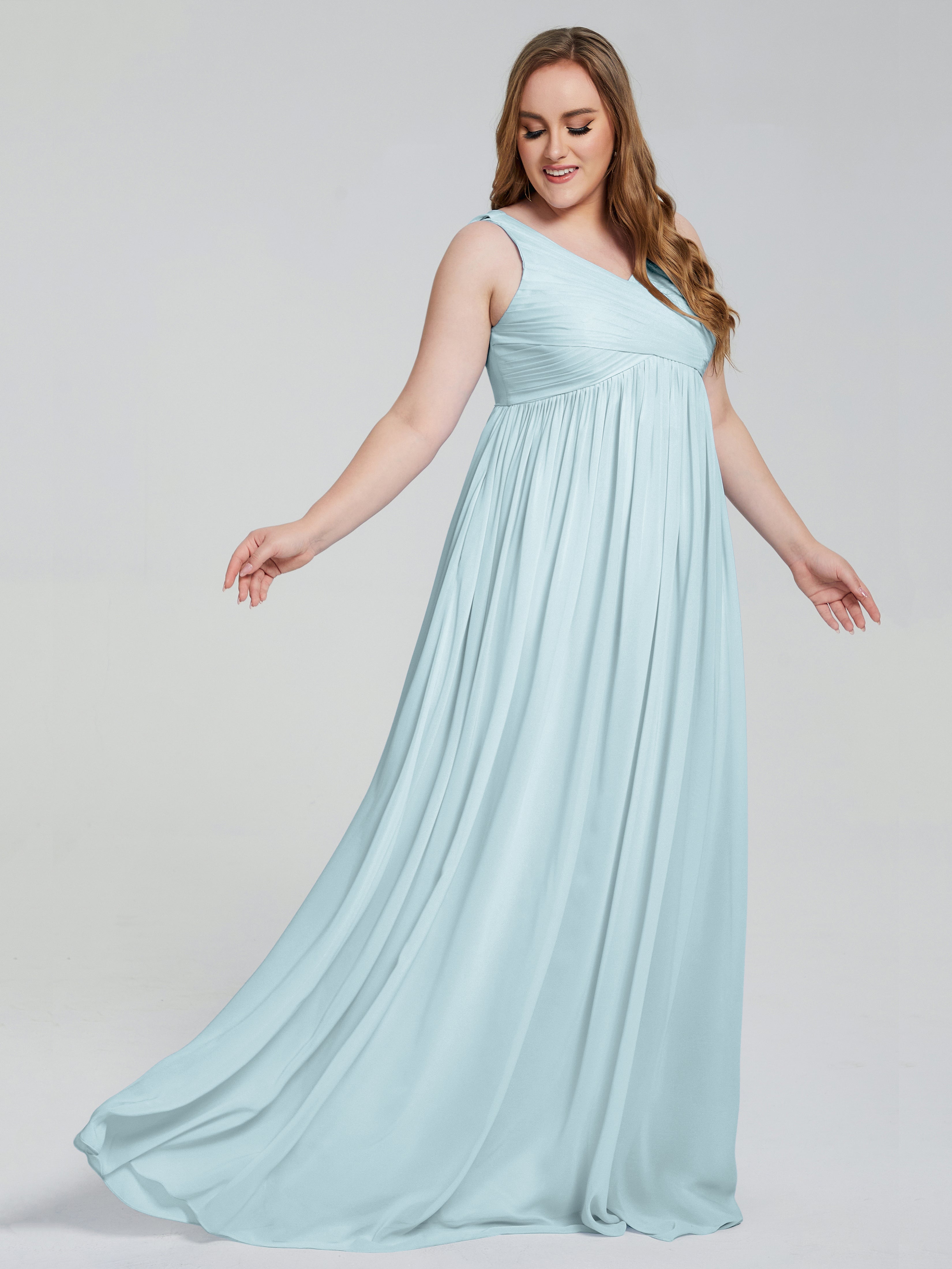 Angelina Sleeveless Plus Size Chiffon Long Bridesmaid Dresses