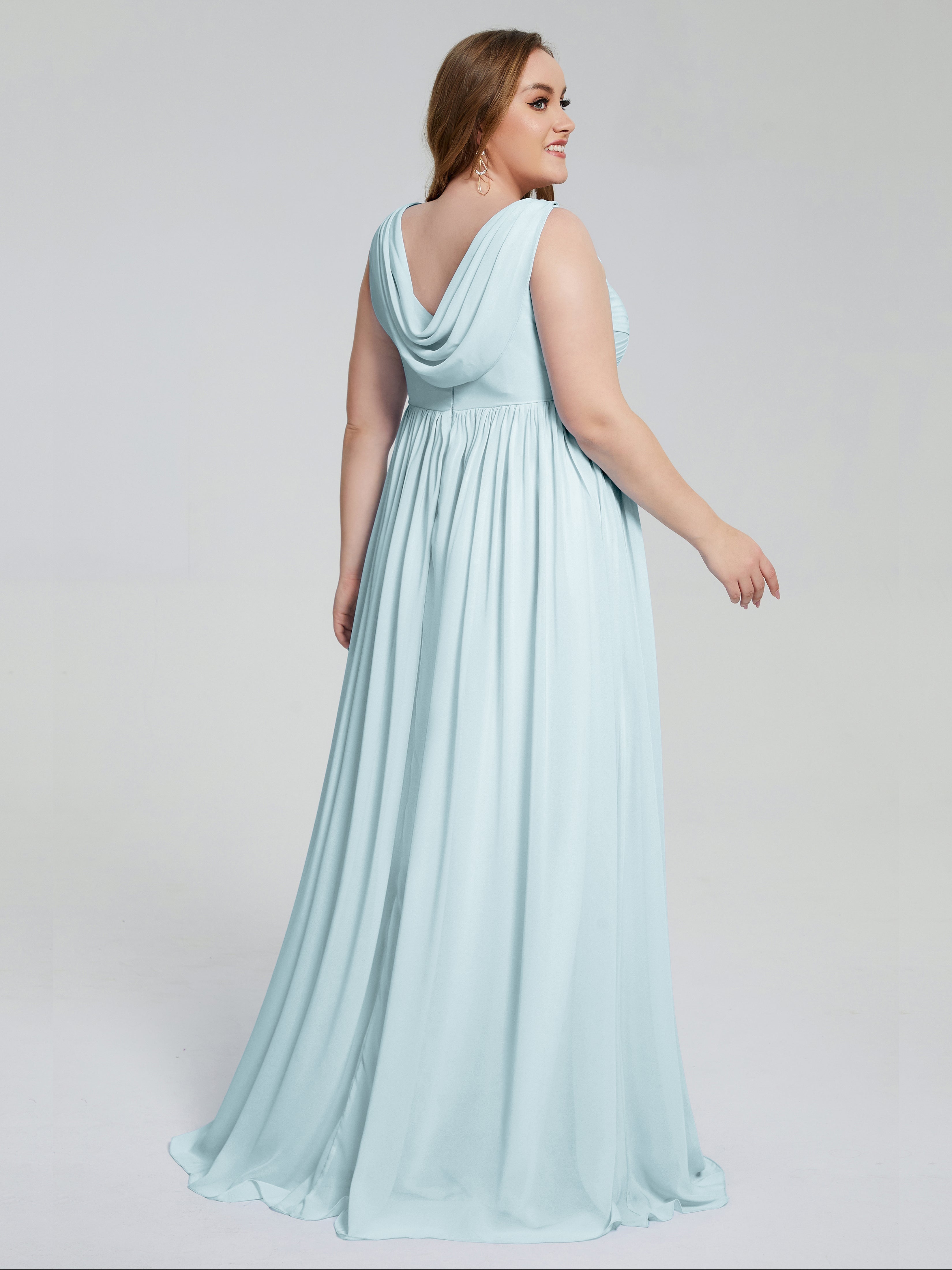 Angelina Sleeveless Plus Size Chiffon Long Bridesmaid Dresses
