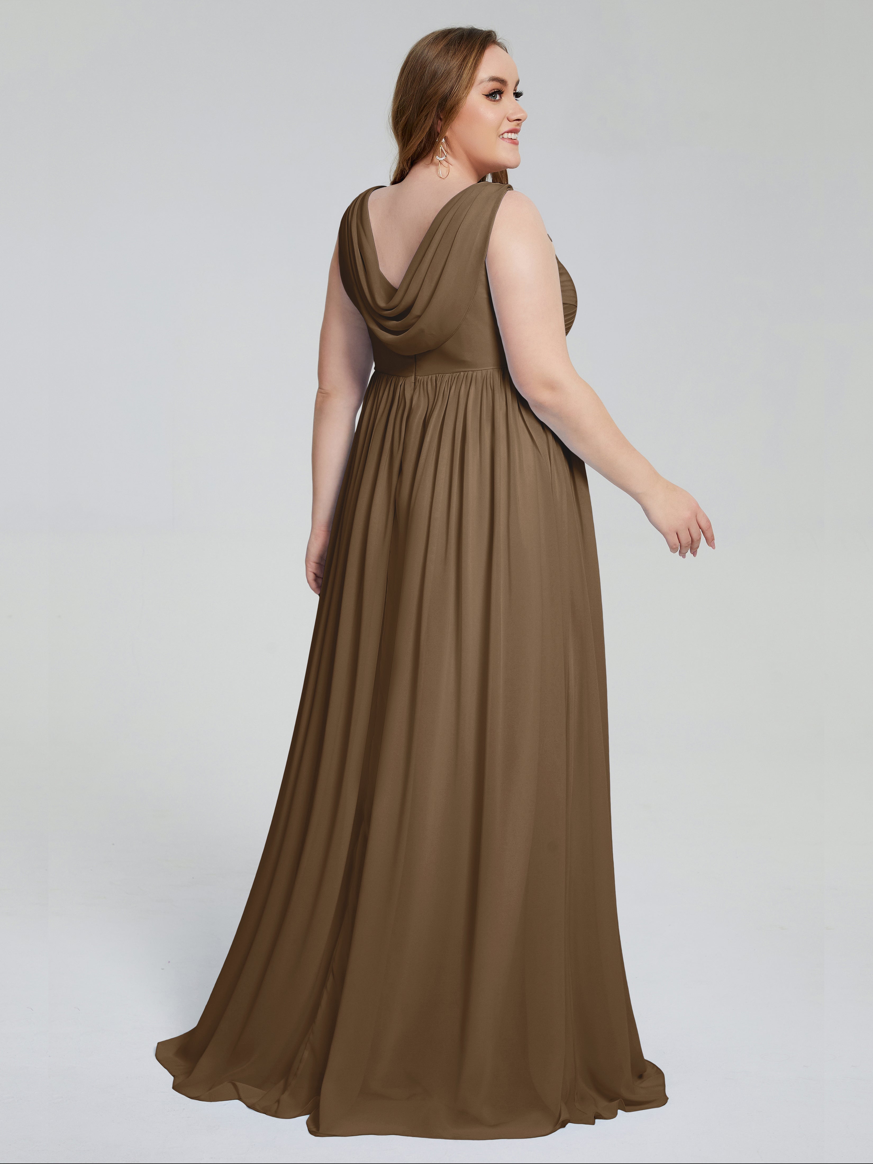 Angelina Sleeveless Plus Size Chiffon Long Bridesmaid Dresses