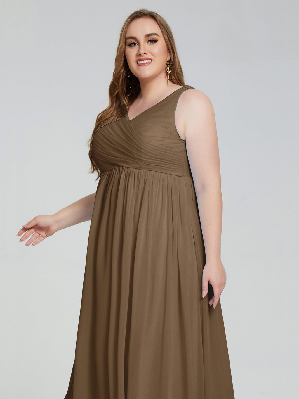 Angelina Sleeveless Plus Size Chiffon Long Bridesmaid Dresses
