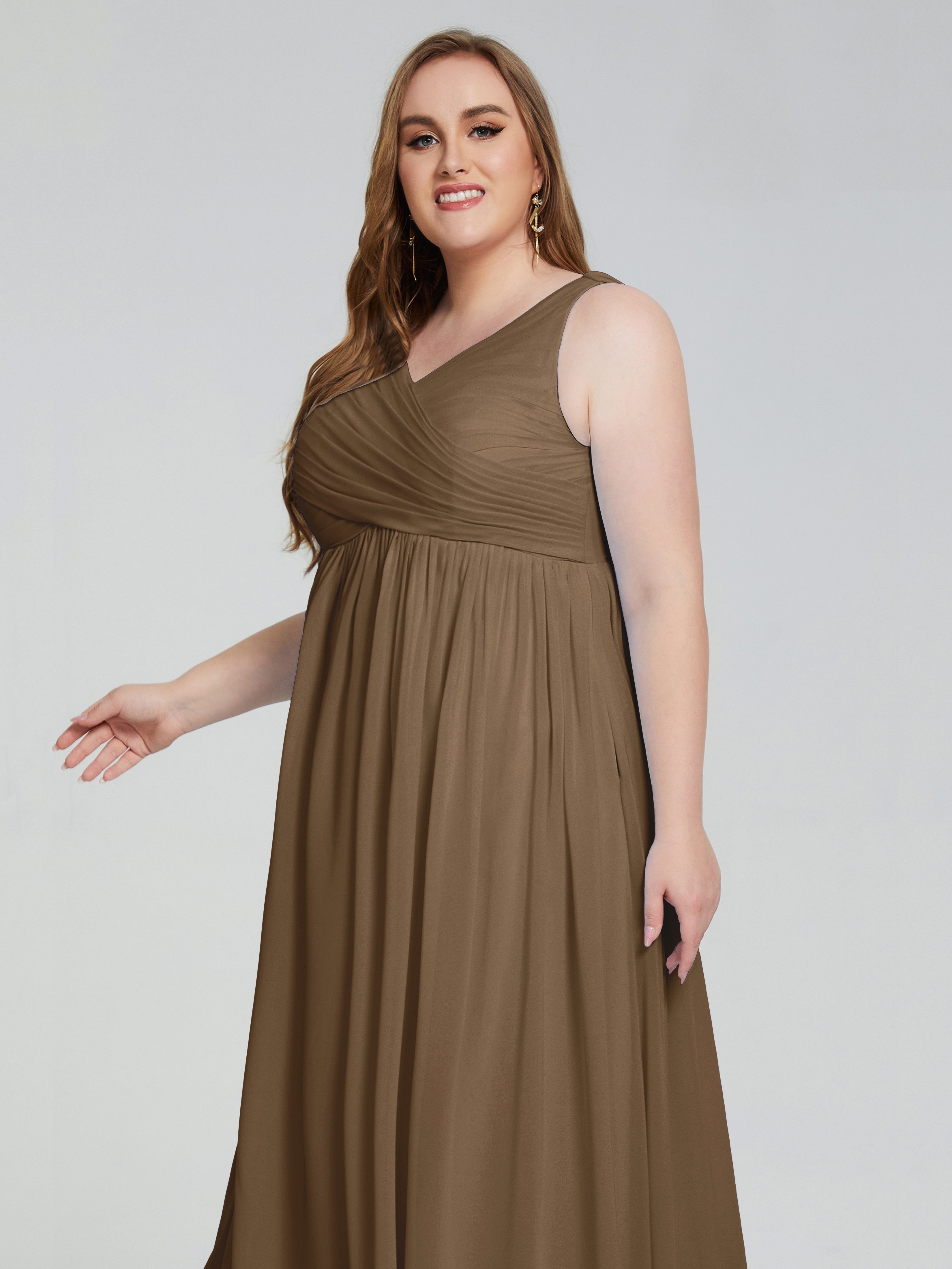 Angelina Sleeveless Plus Size Chiffon Long Bridesmaid Dresses