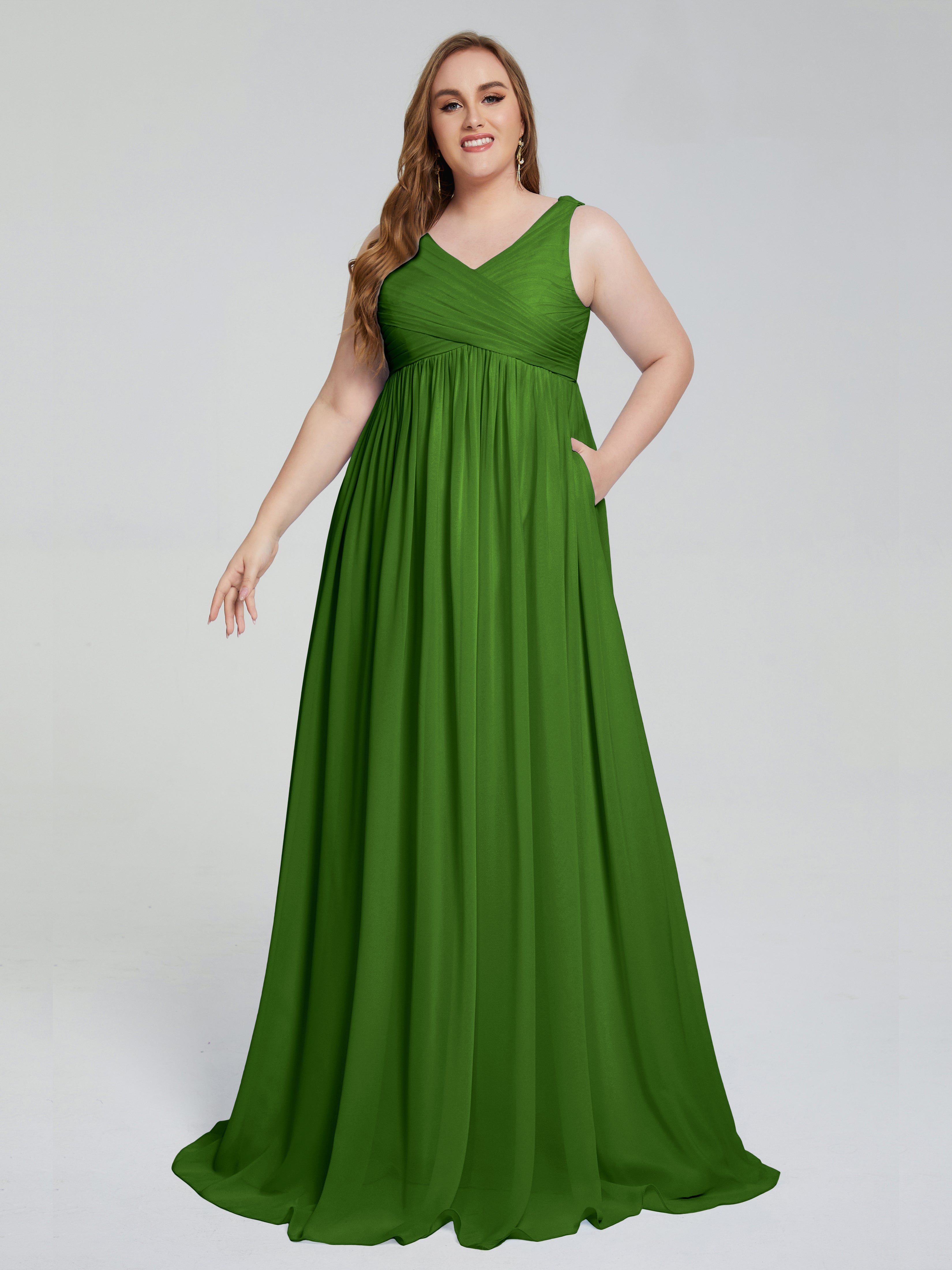 Angelina Sleeveless Plus Size Chiffon Long Bridesmaid Dresses
