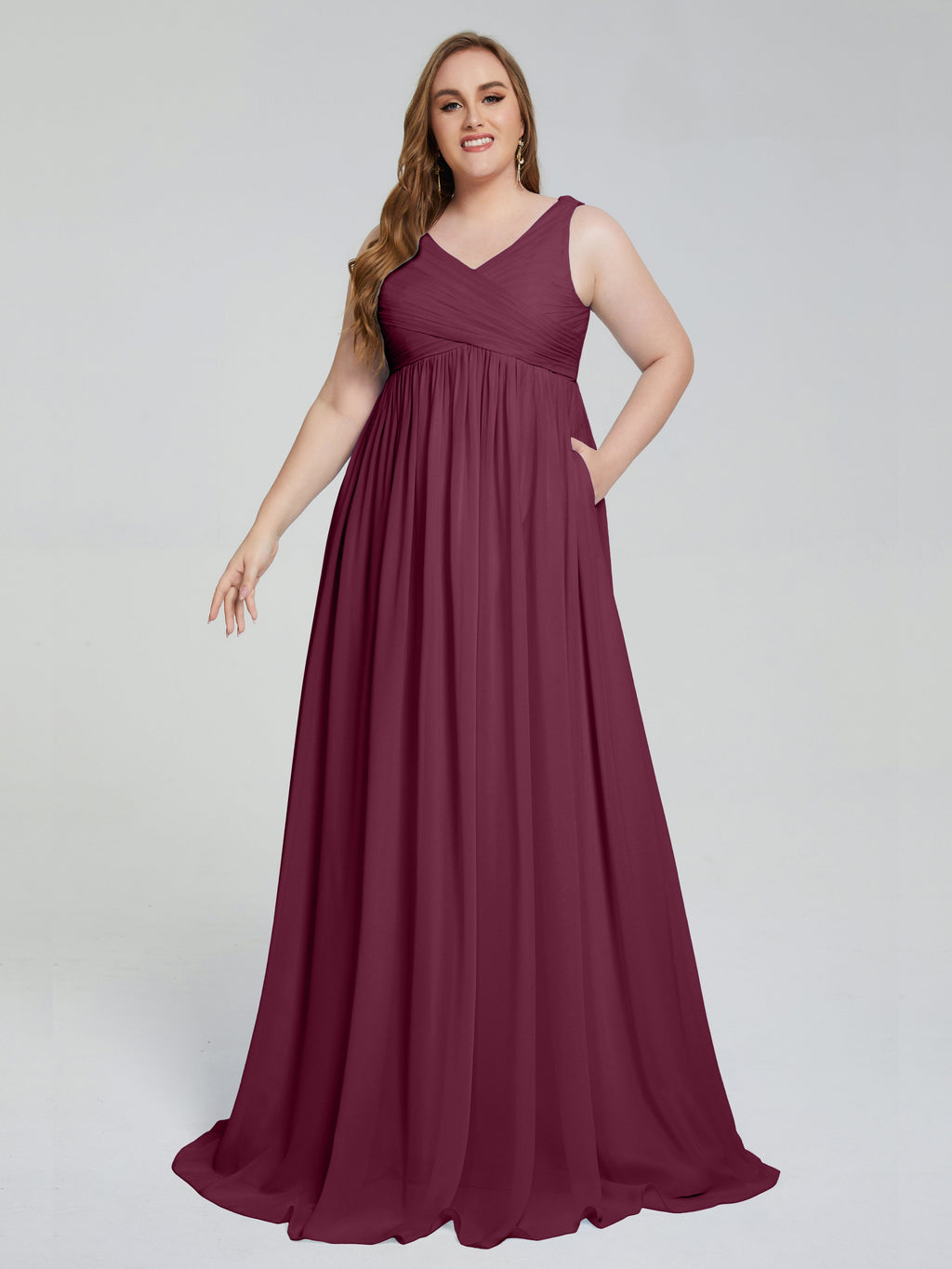 Angelina Sleeveless Plus Size Chiffon Long Bridesmaid Dresses