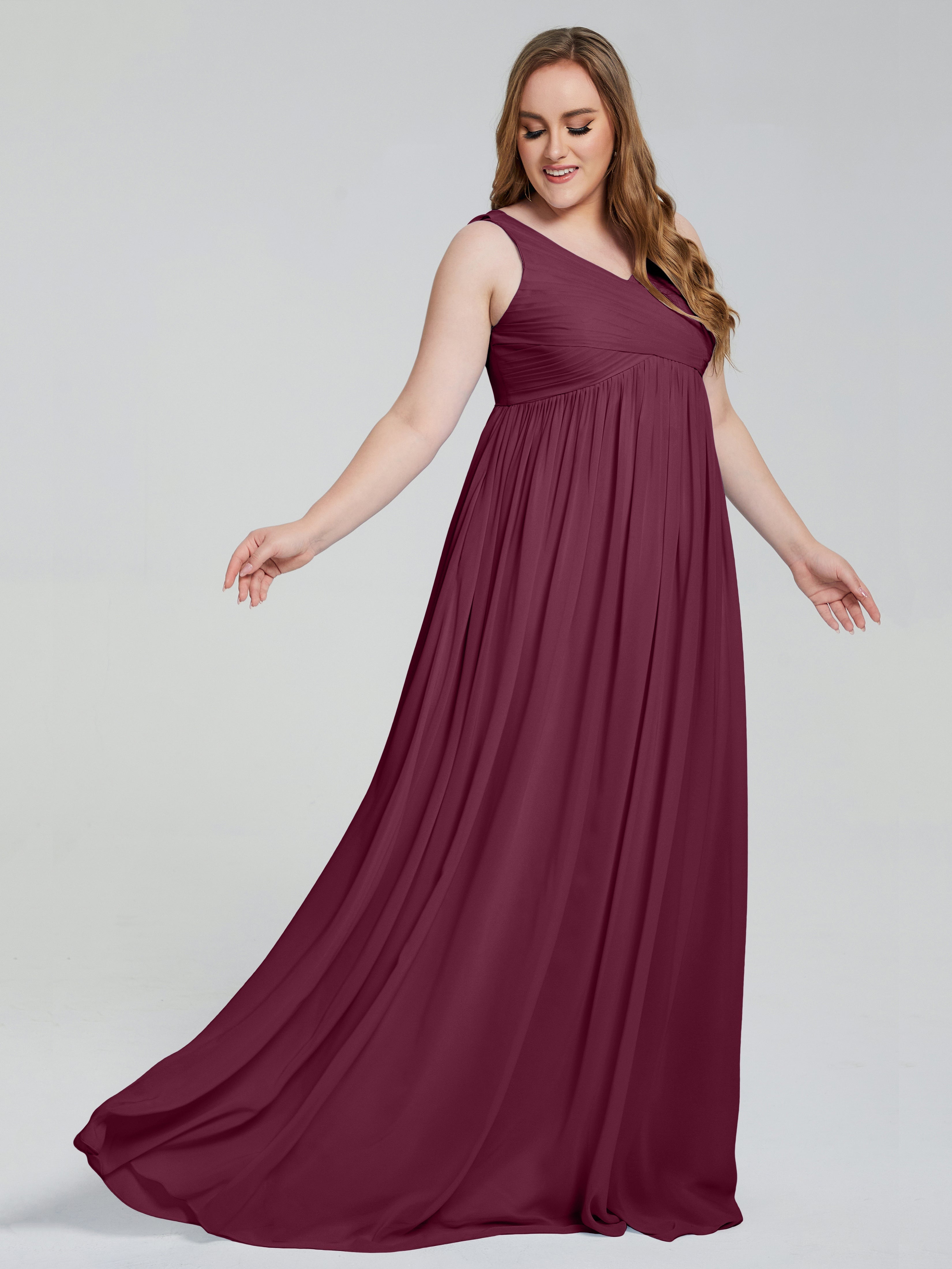 Angelina Sleeveless Plus Size Chiffon Long Bridesmaid Dresses